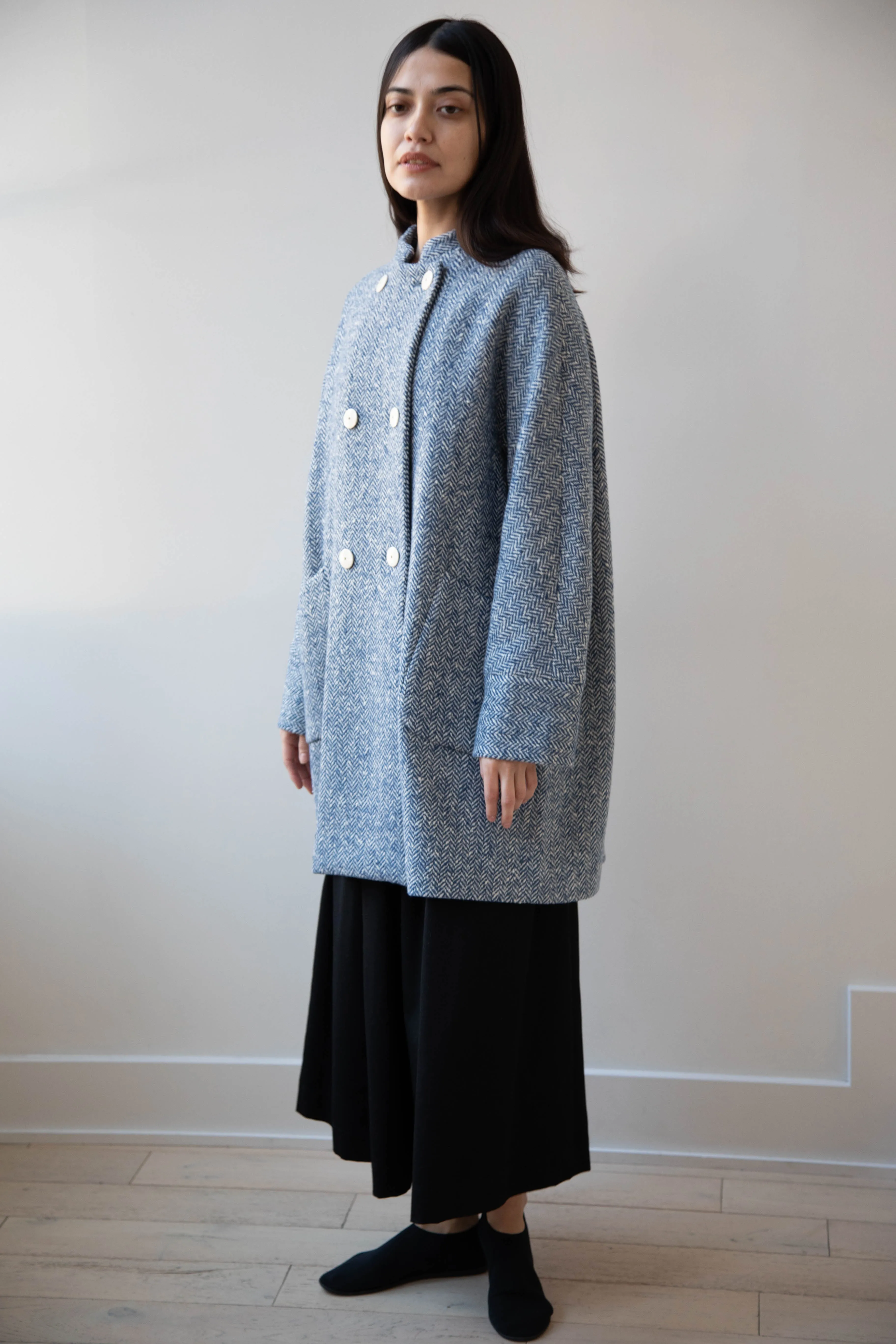 Arts & Science | Balloon Coat in Light Blue Herringbone