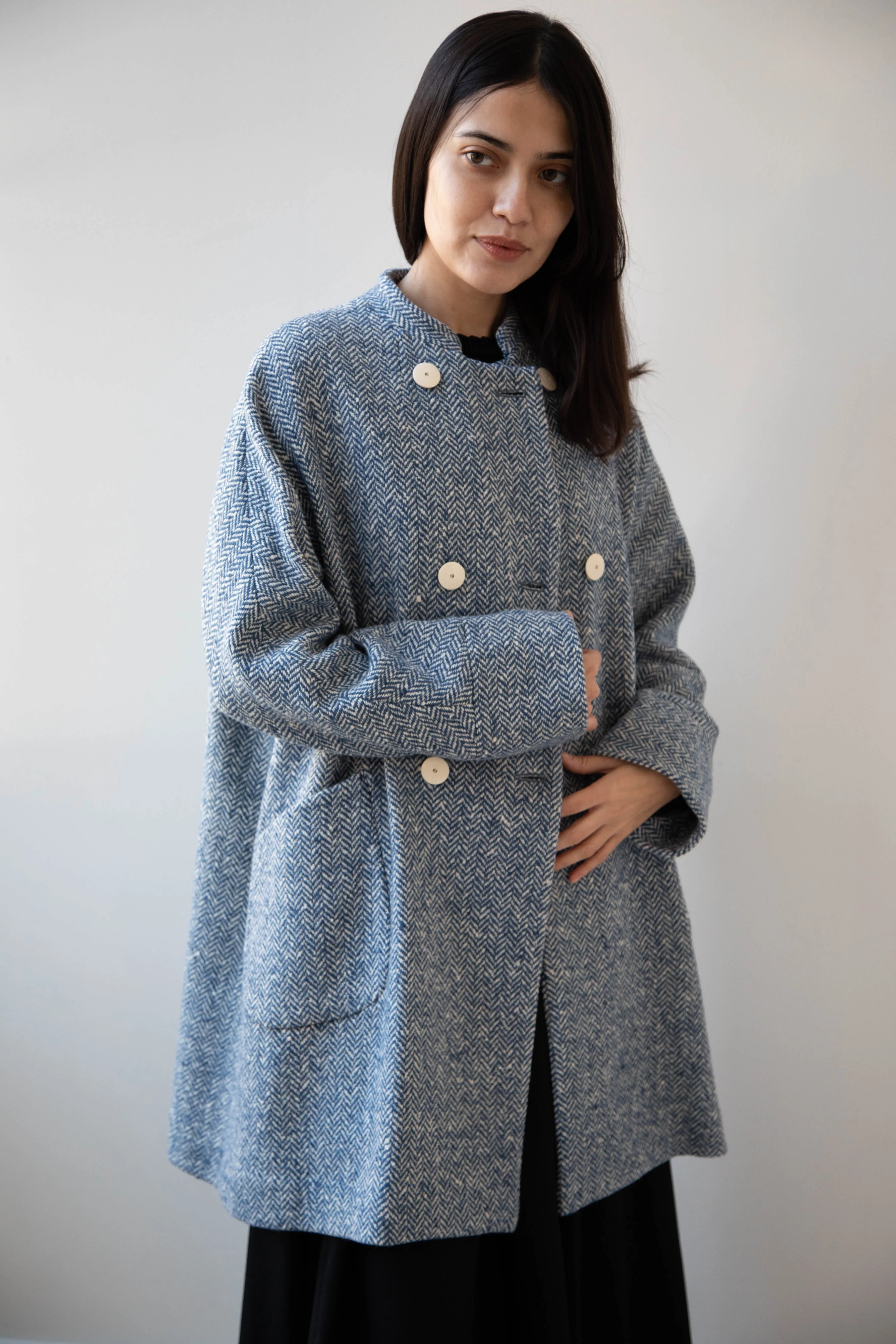 Arts & Science | Balloon Coat in Light Blue Herringbone