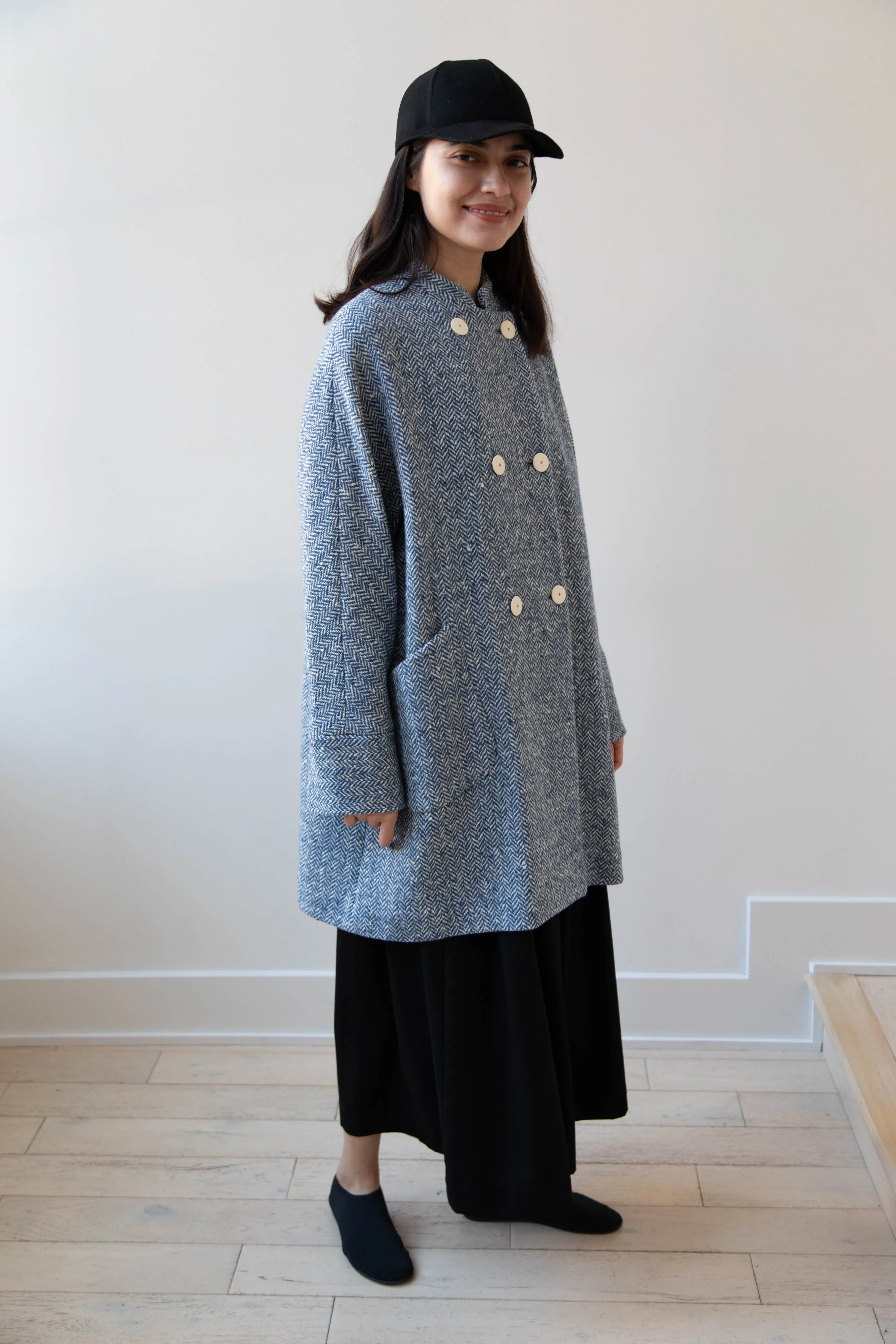 Arts & Science | Balloon Coat in Light Blue Herringbone