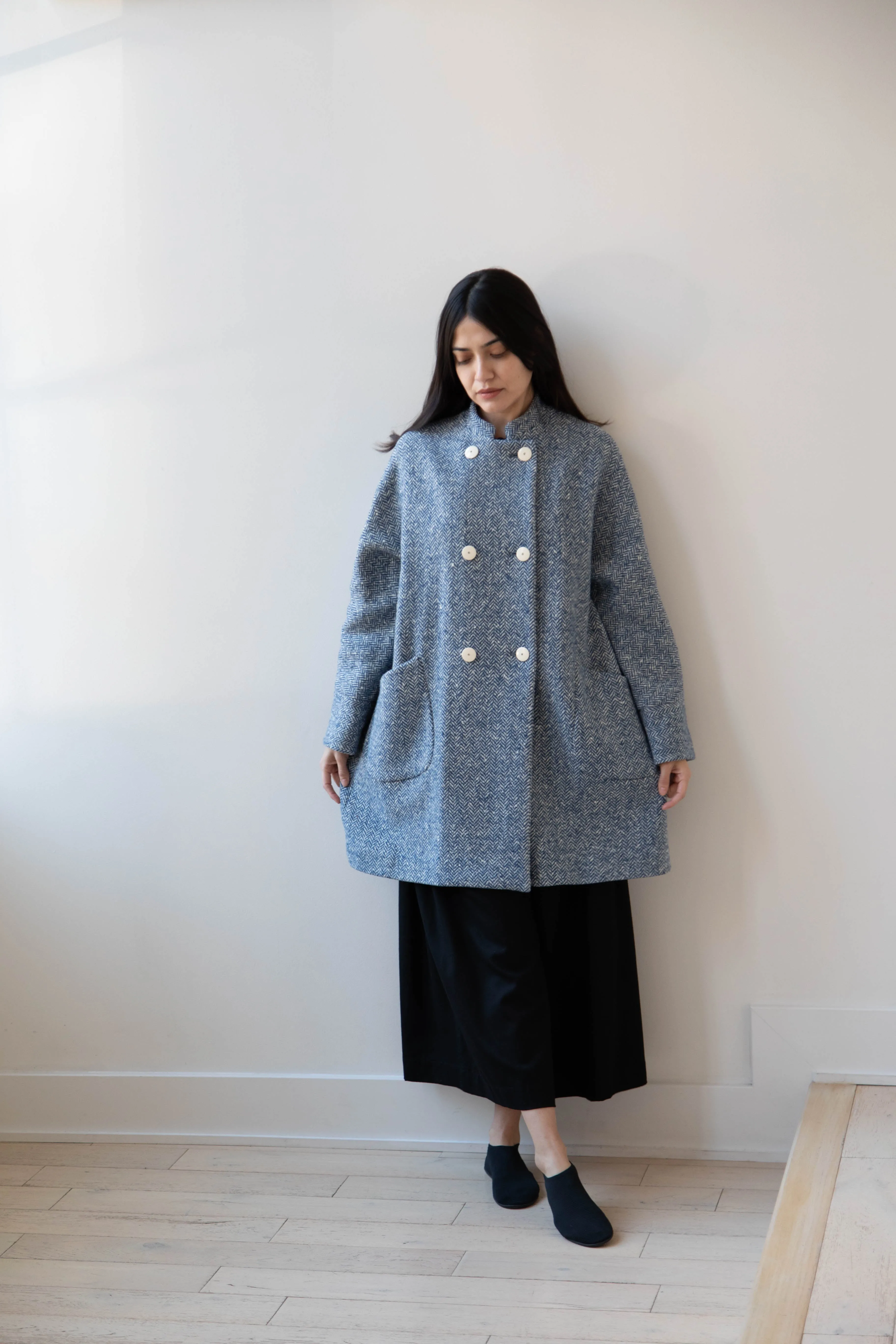 Arts & Science | Balloon Coat in Light Blue Herringbone