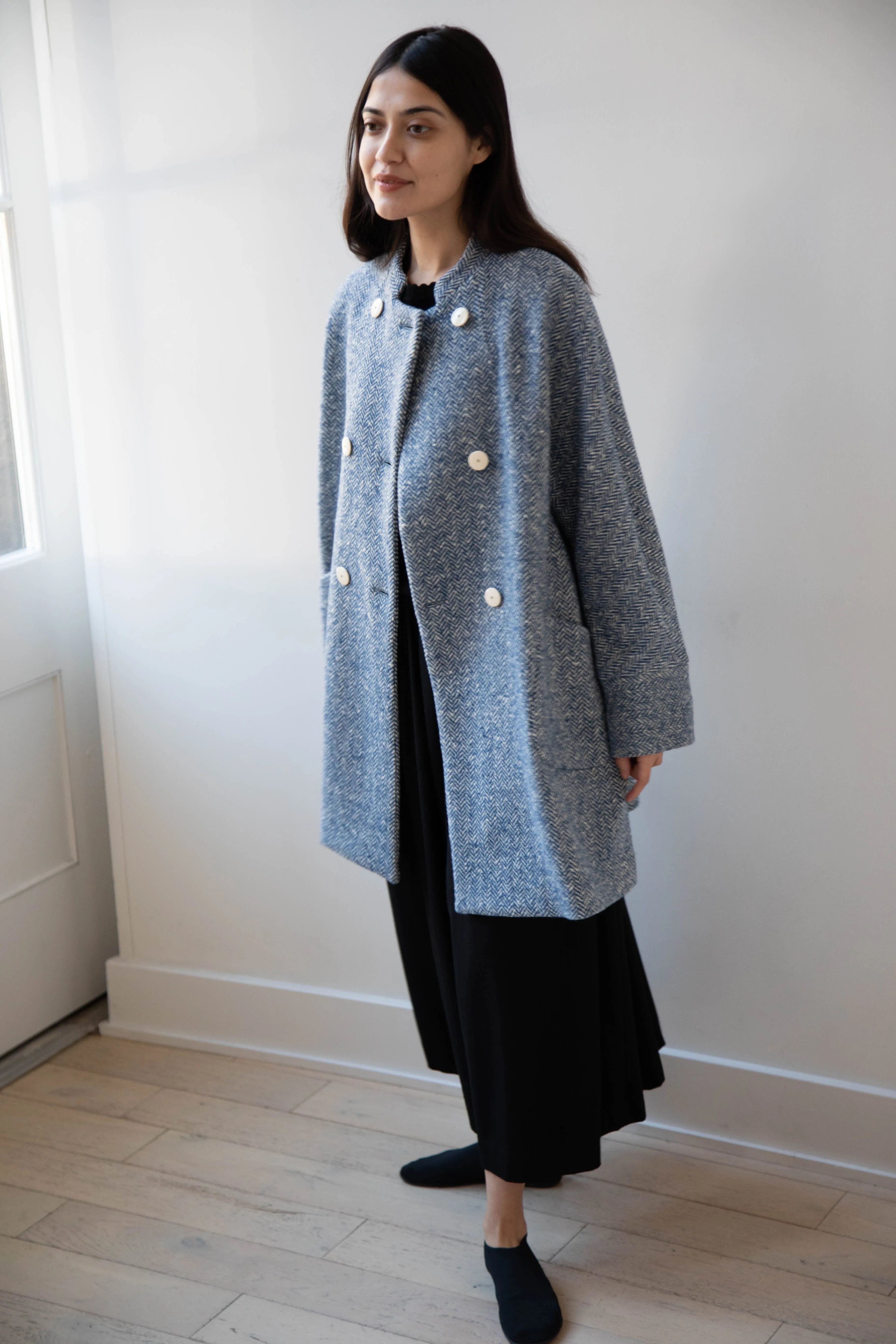 Arts & Science | Balloon Coat in Light Blue Herringbone