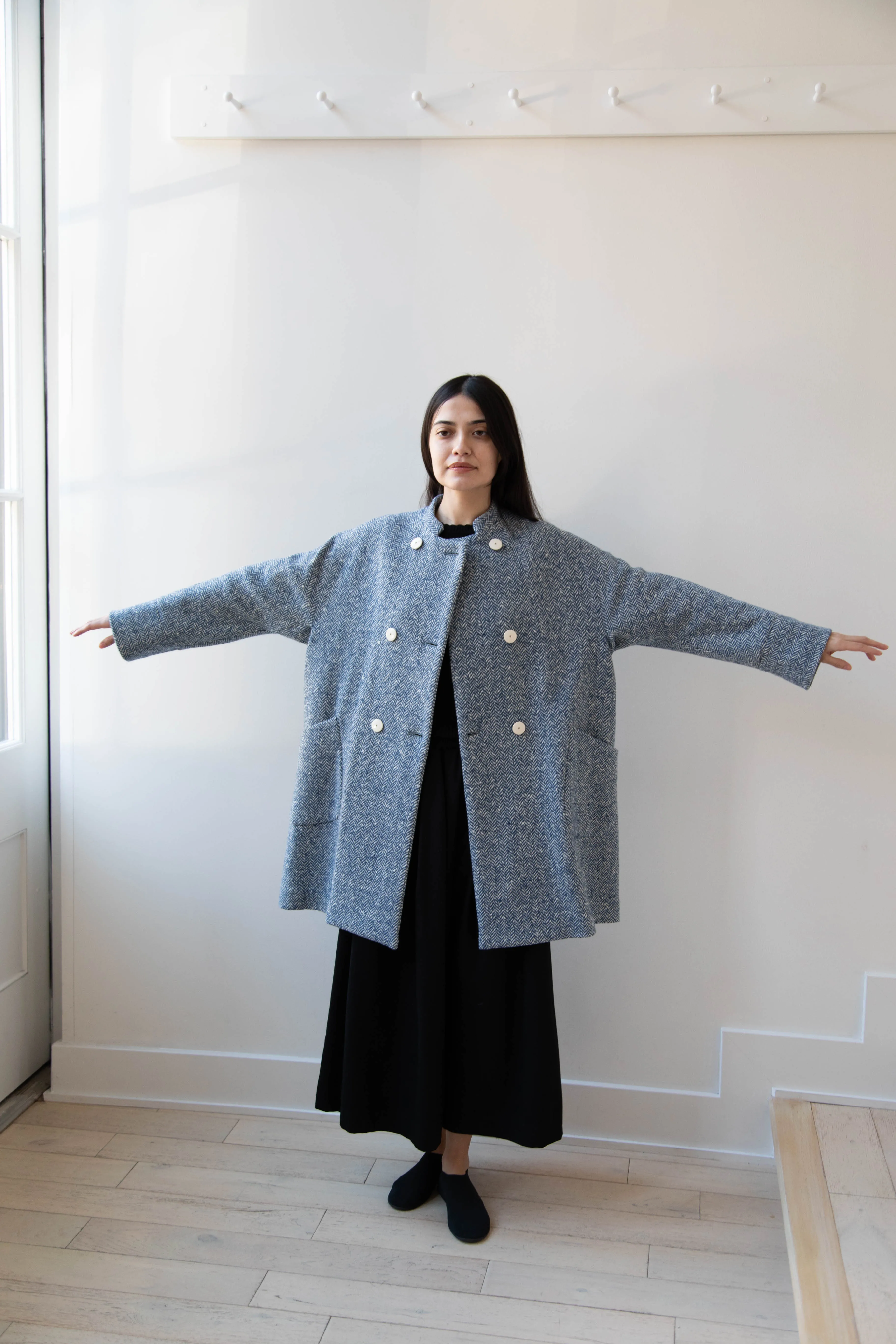 Arts & Science | Balloon Coat in Light Blue Herringbone