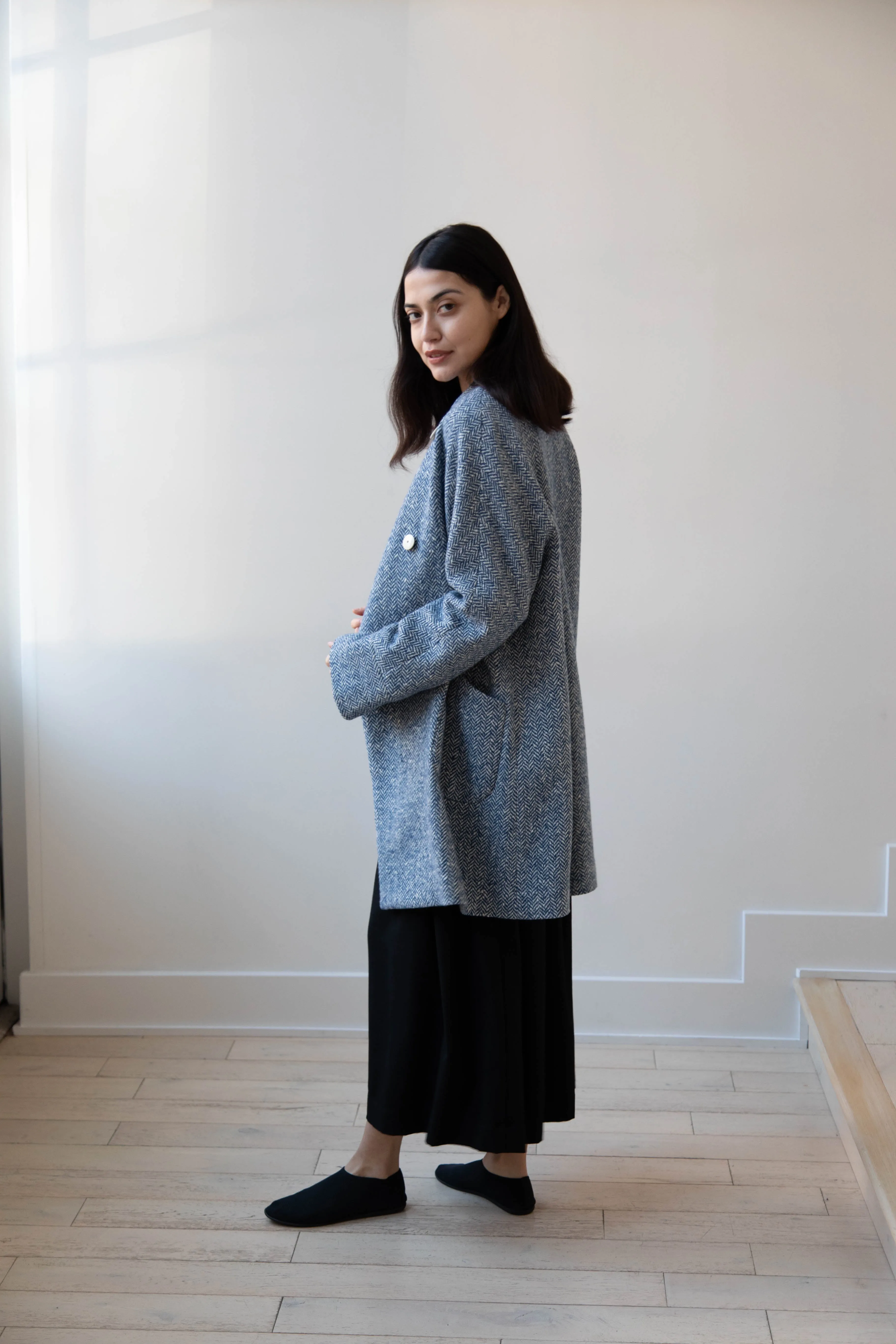 Arts & Science | Balloon Coat in Light Blue Herringbone