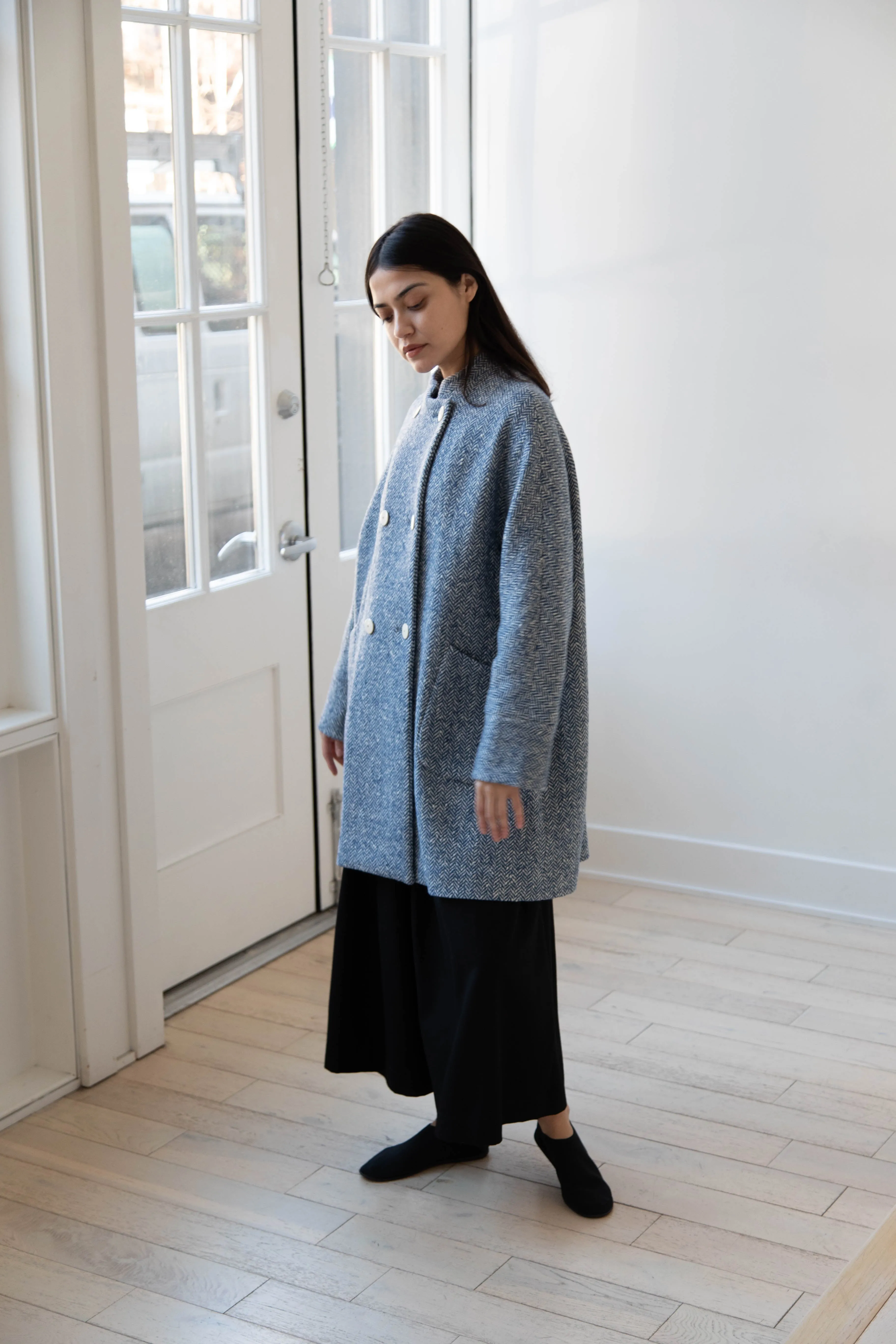 Arts & Science | Balloon Coat in Light Blue Herringbone