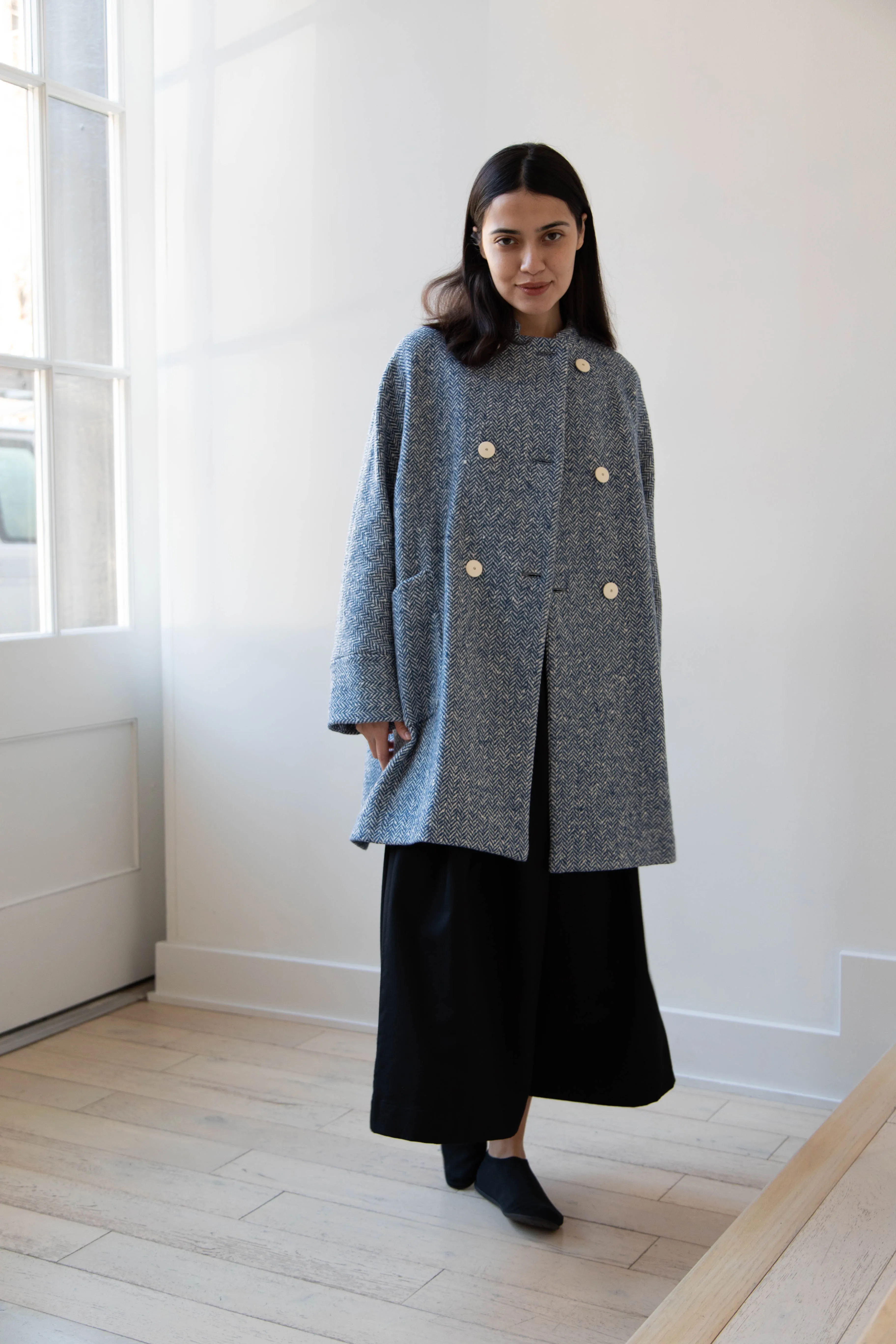 Arts & Science | Balloon Coat in Light Blue Herringbone