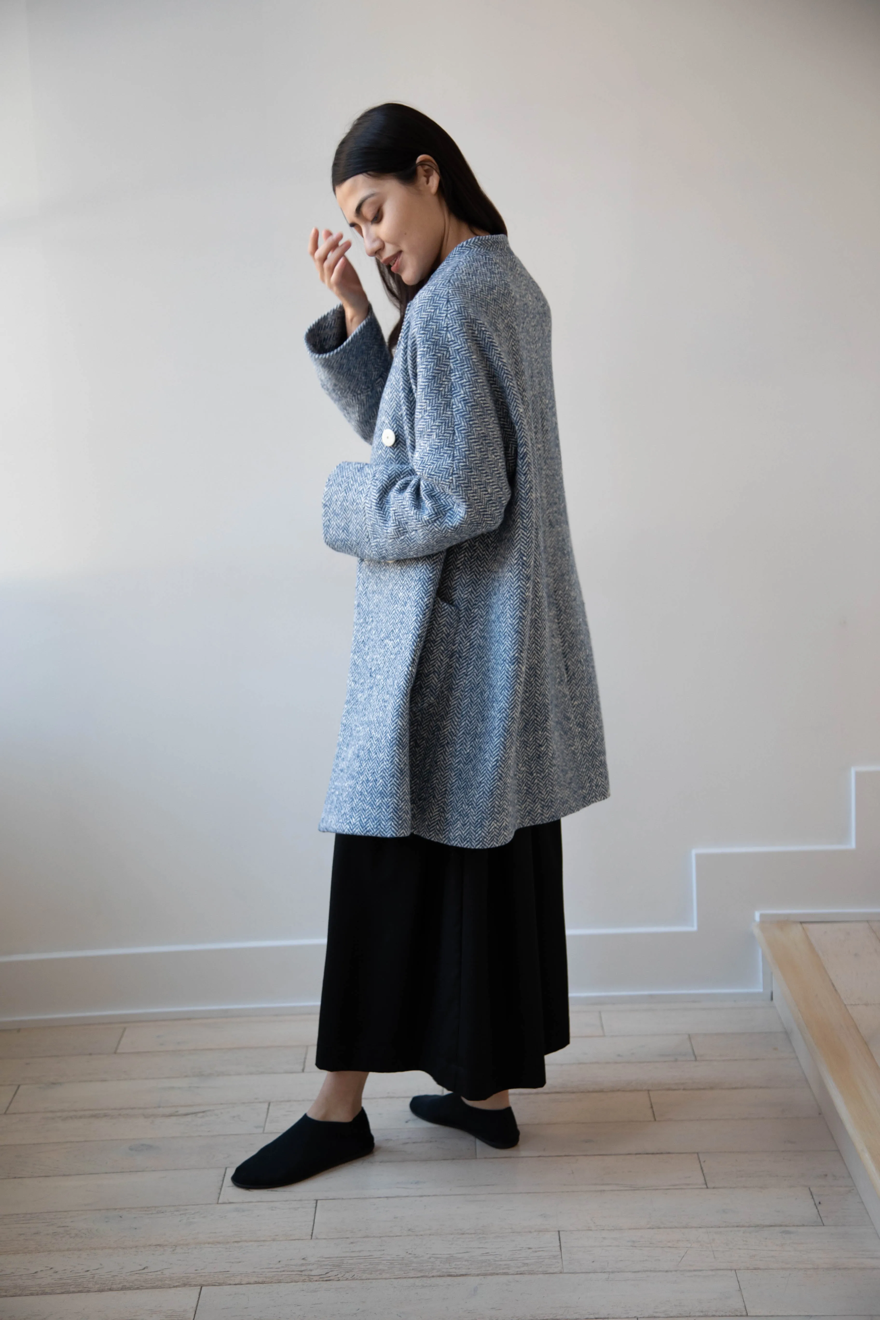 Arts & Science | Balloon Coat in Light Blue Herringbone