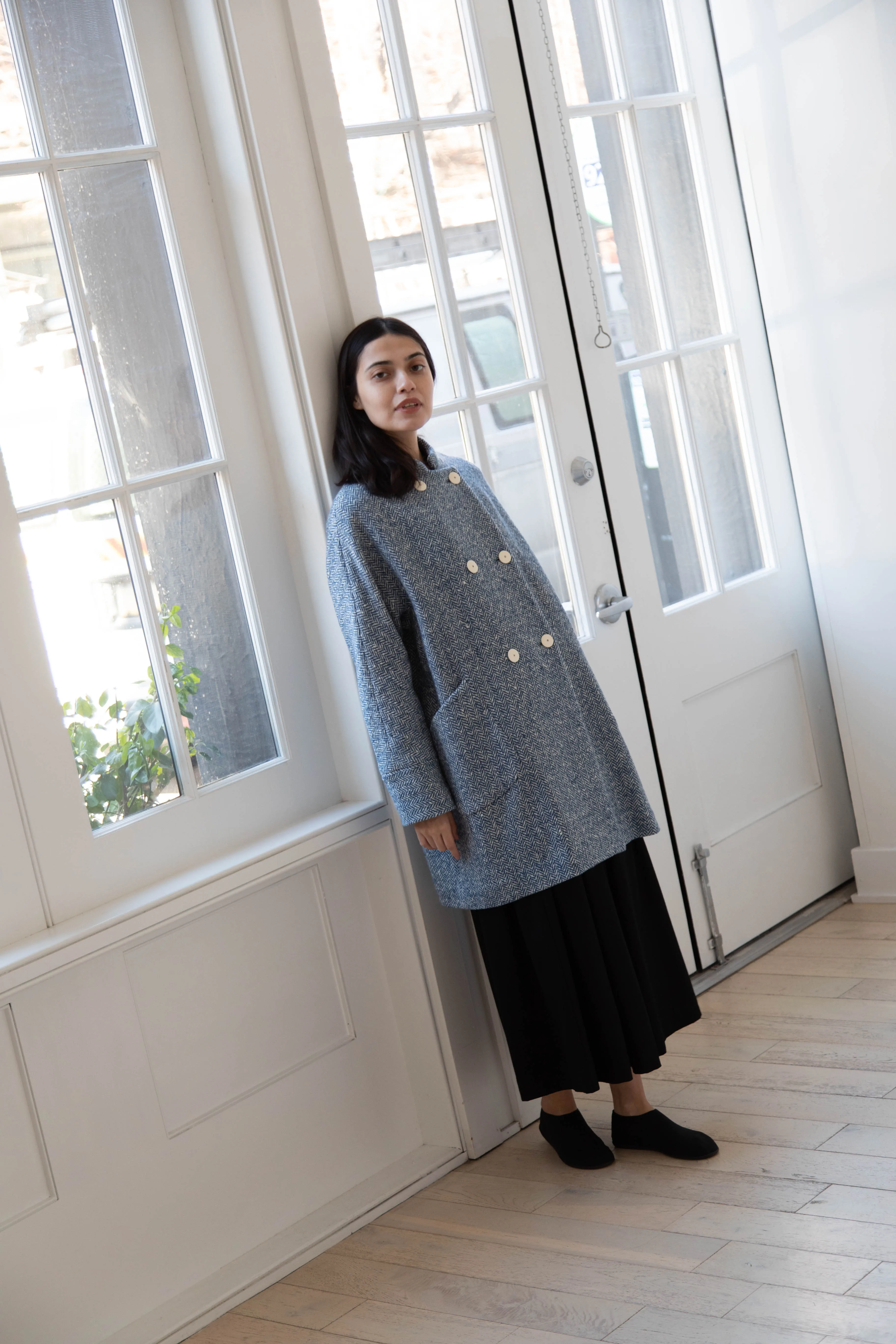 Arts & Science | Balloon Coat in Light Blue Herringbone