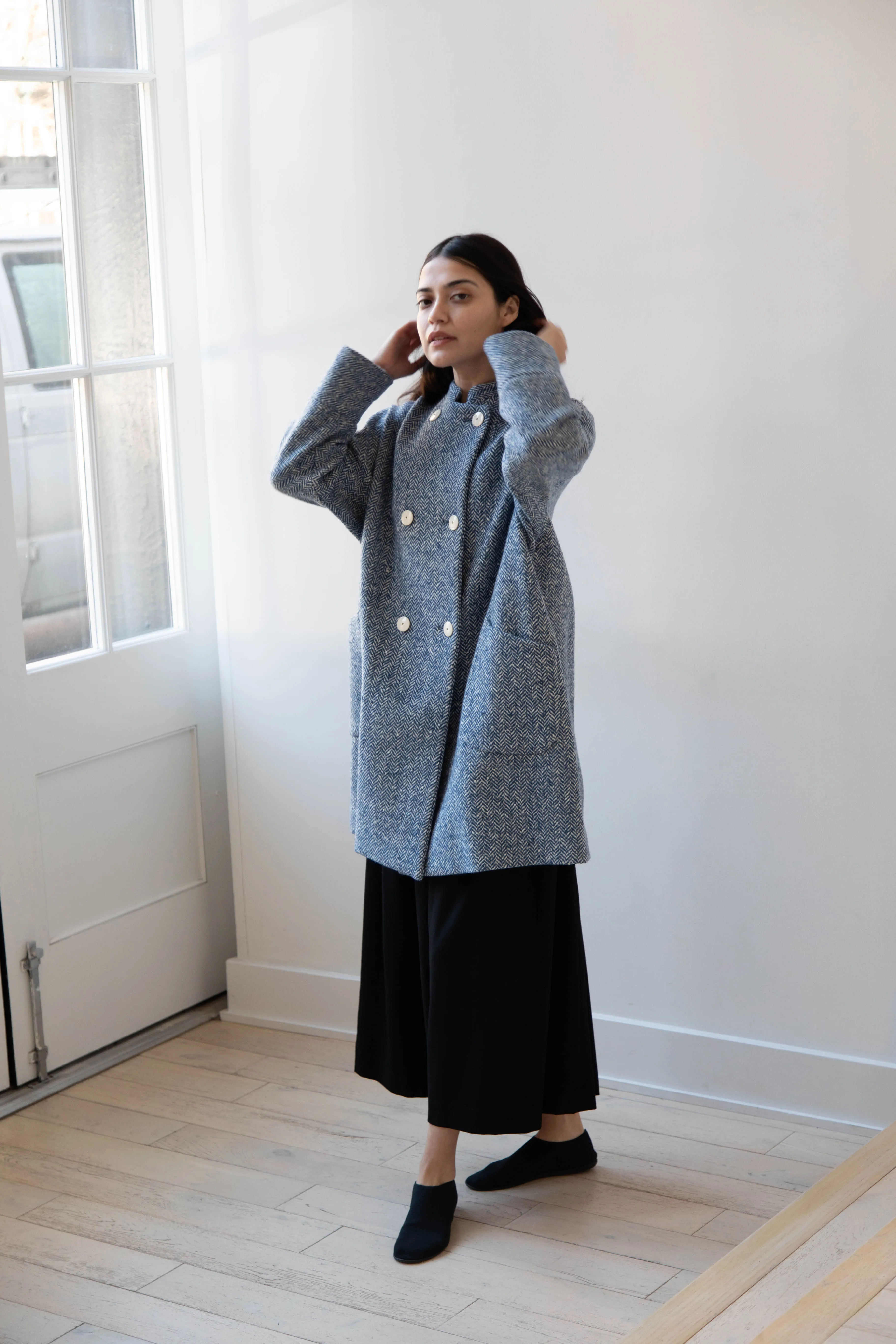 Arts & Science | Balloon Coat in Light Blue Herringbone