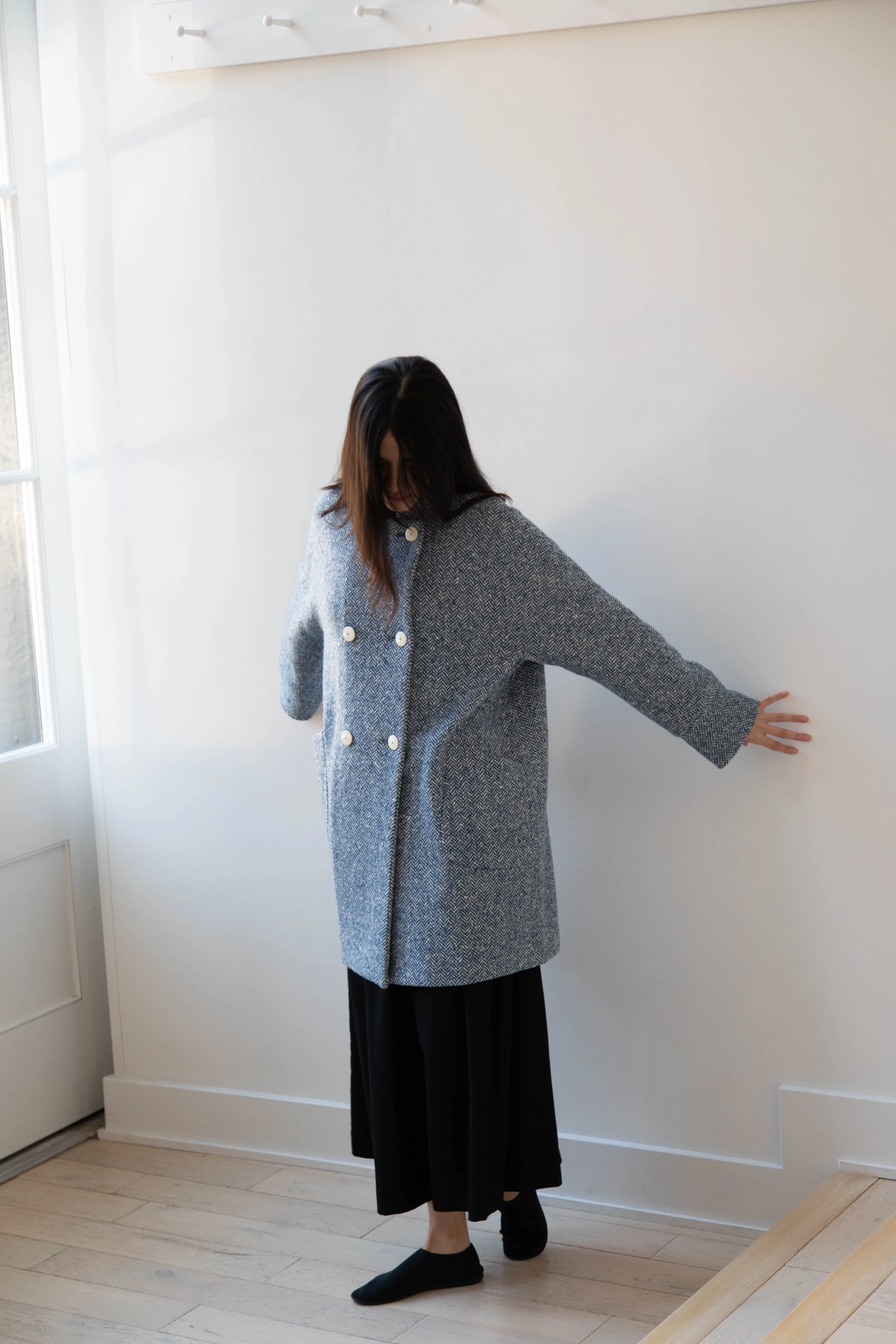 Arts & Science | Balloon Coat in Light Blue Herringbone