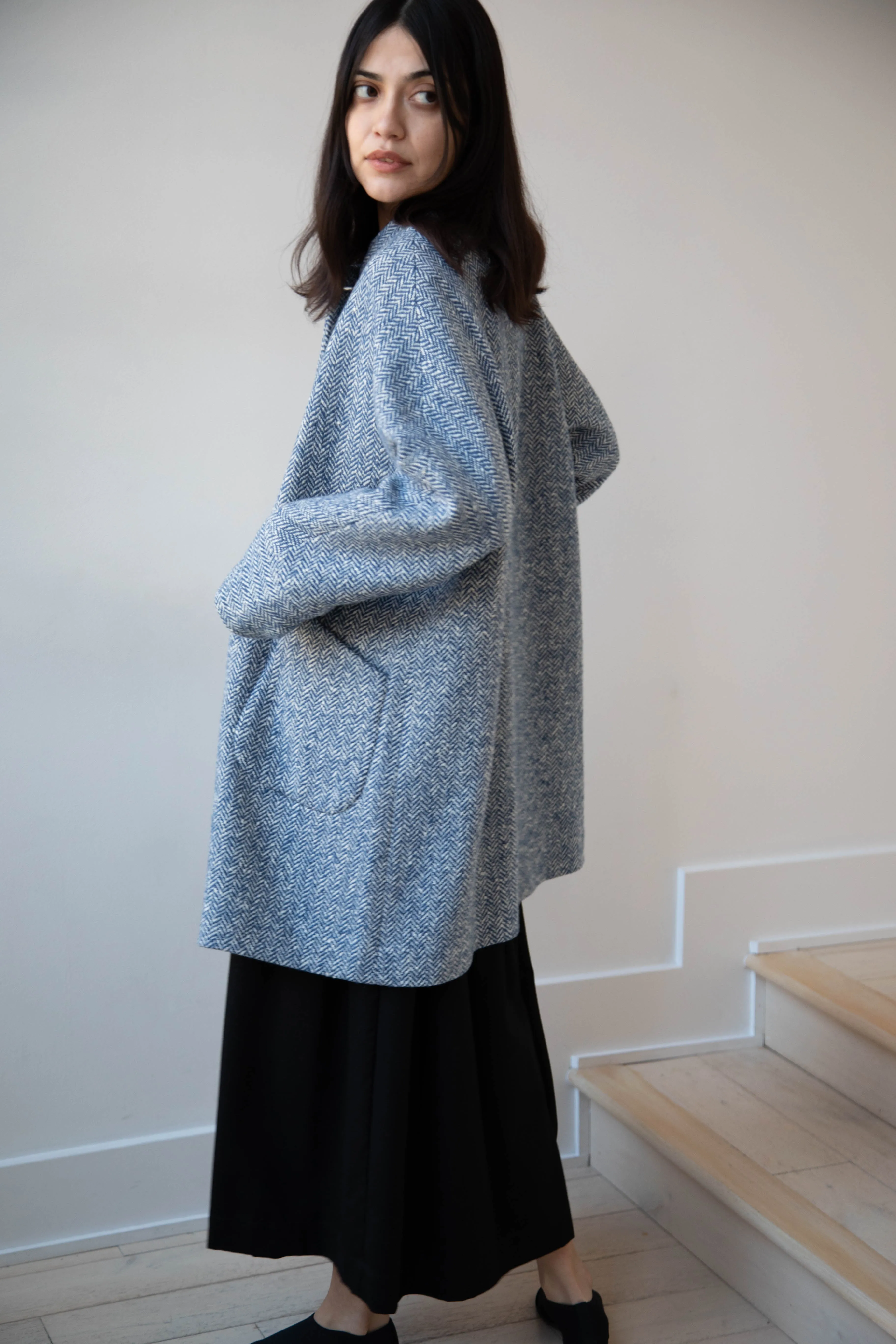 Arts & Science | Balloon Coat in Light Blue Herringbone