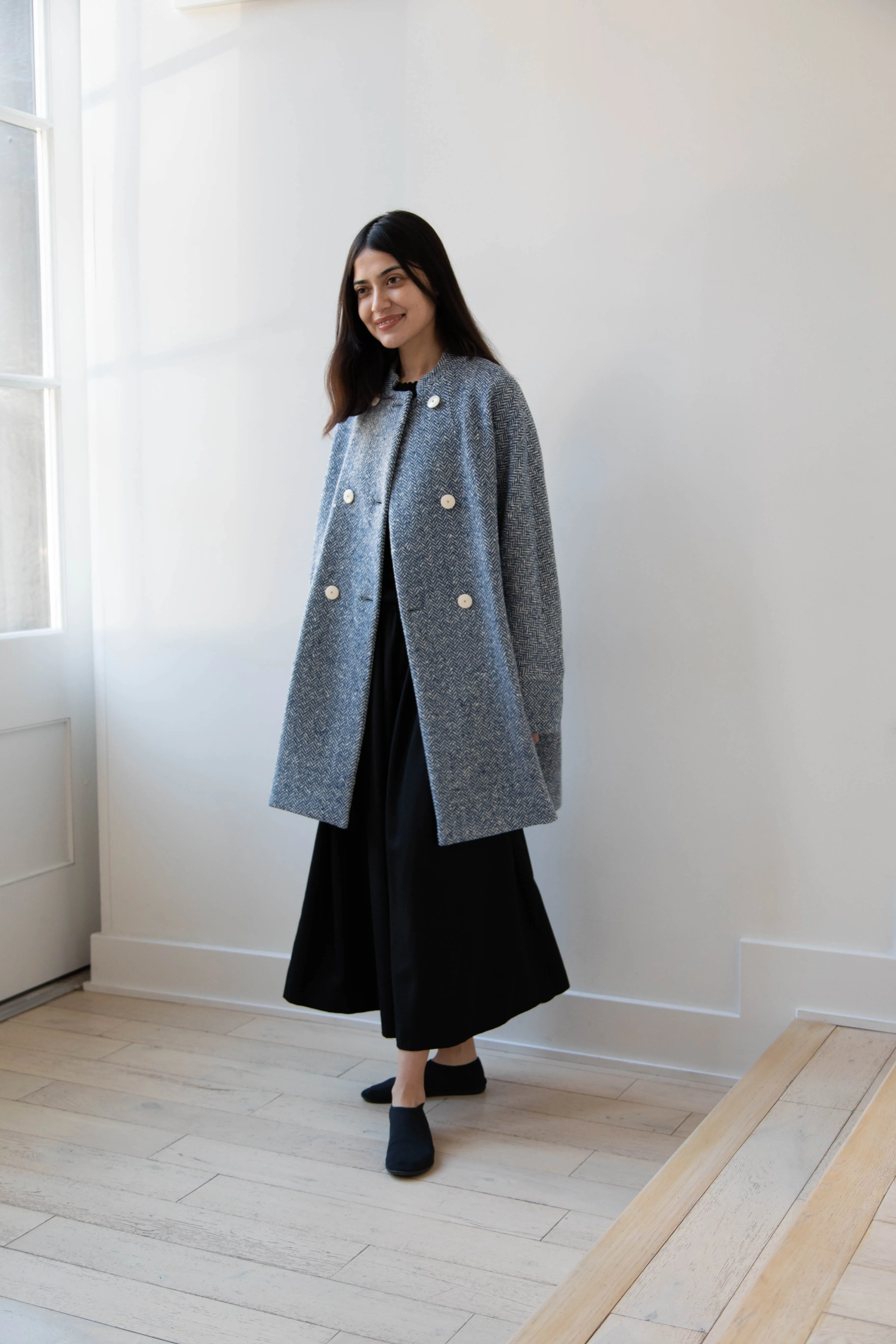 Arts & Science | Balloon Coat in Light Blue Herringbone