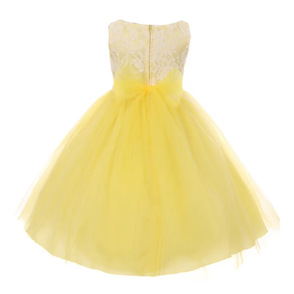 Big Girls Yellow Lace Tulle Sleeveless Easter Dress 8-12
