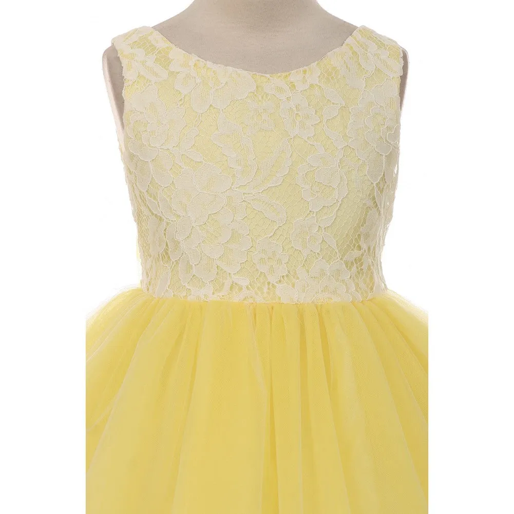 Big Girls Yellow Lace Tulle Sleeveless Easter Dress 8-12