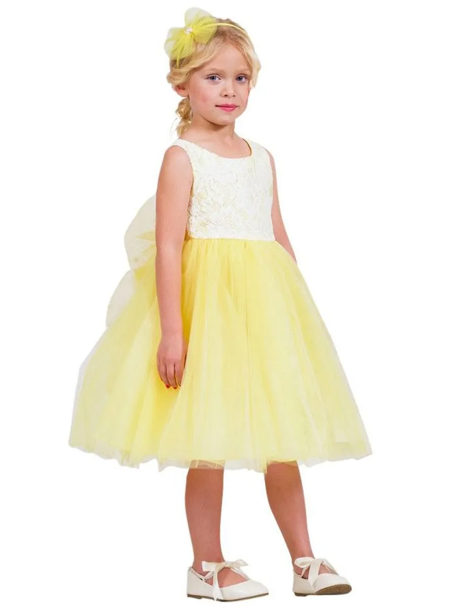 Big Girls Yellow Lace Tulle Sleeveless Easter Dress 8-12