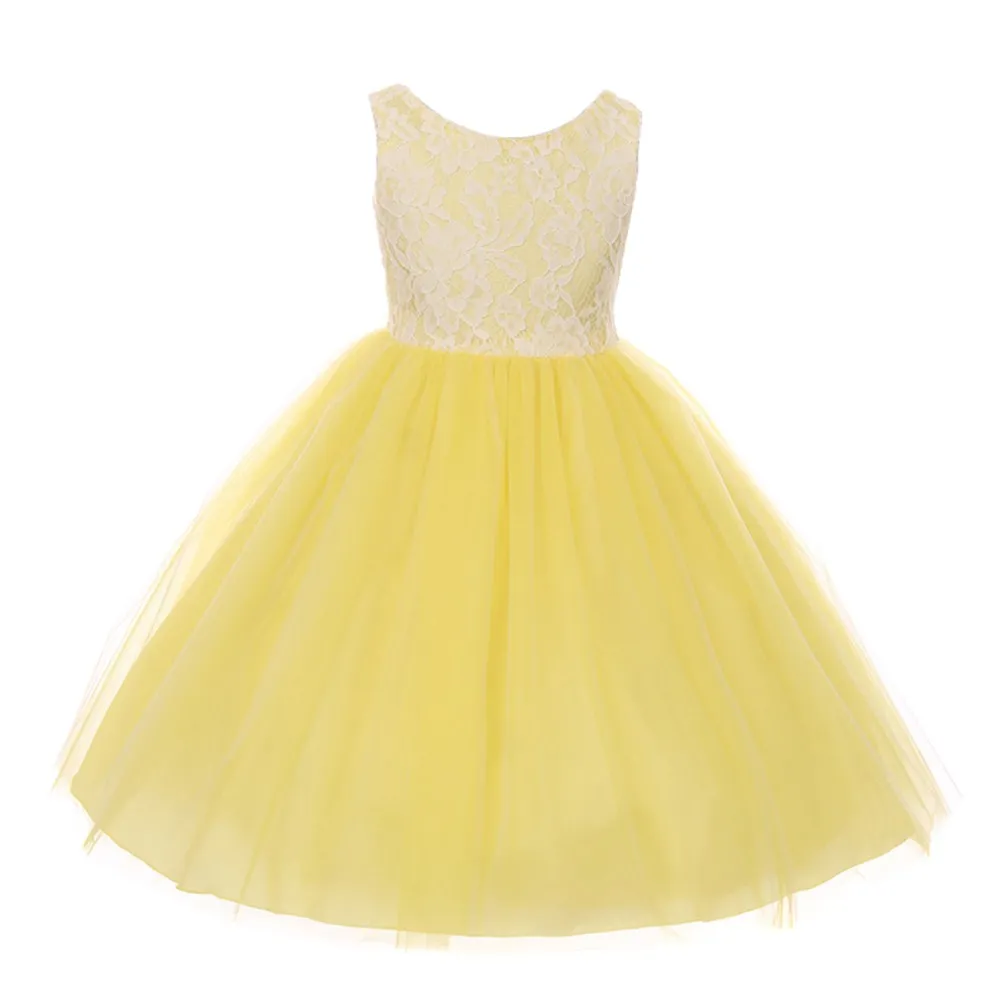 Big Girls Yellow Lace Tulle Sleeveless Easter Dress 8-12