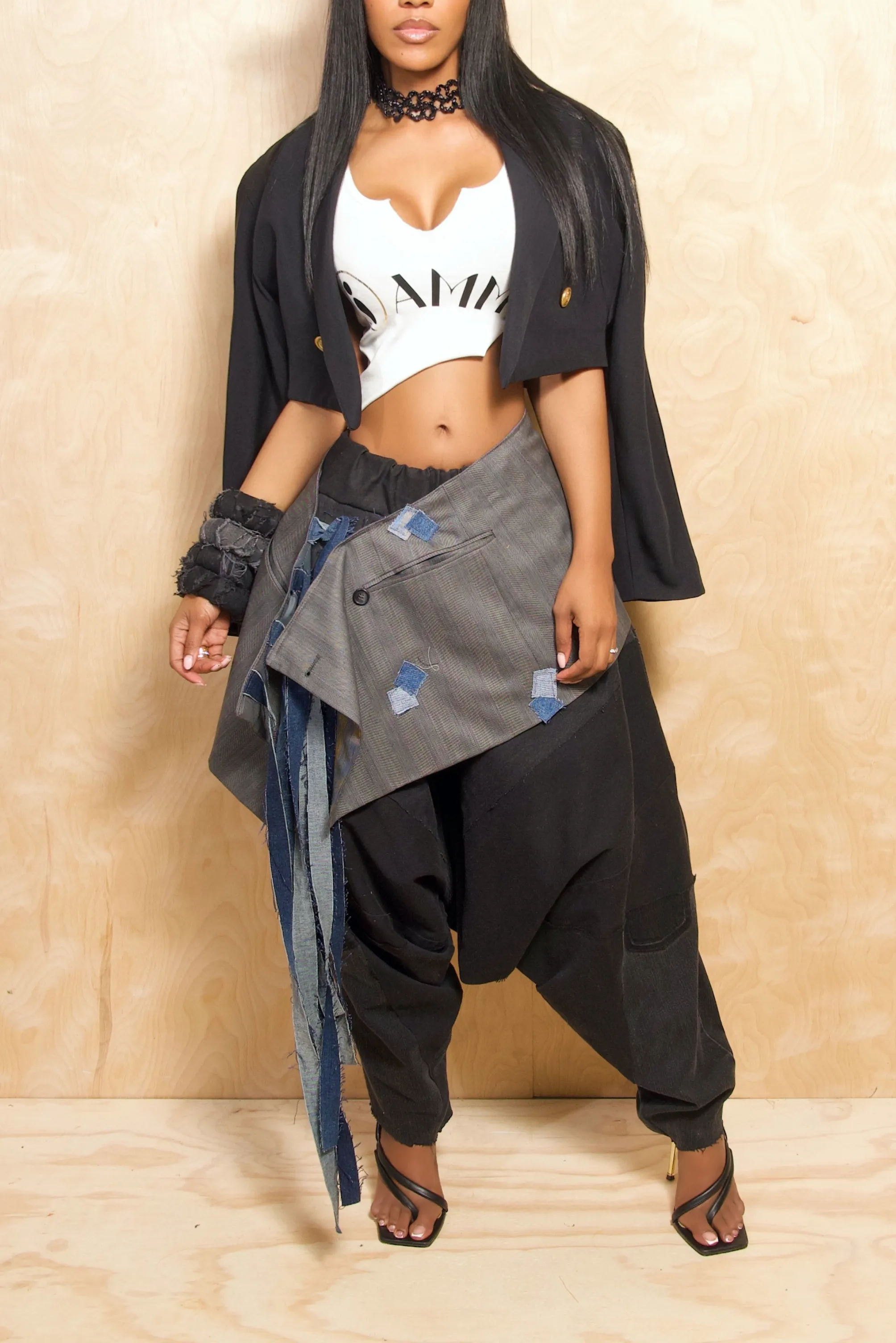 Black Patchwork Hangman harem pants