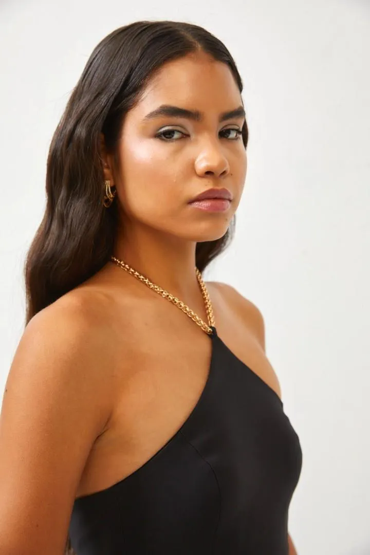 Black Side Pocket Chain Strap Flared Overalls