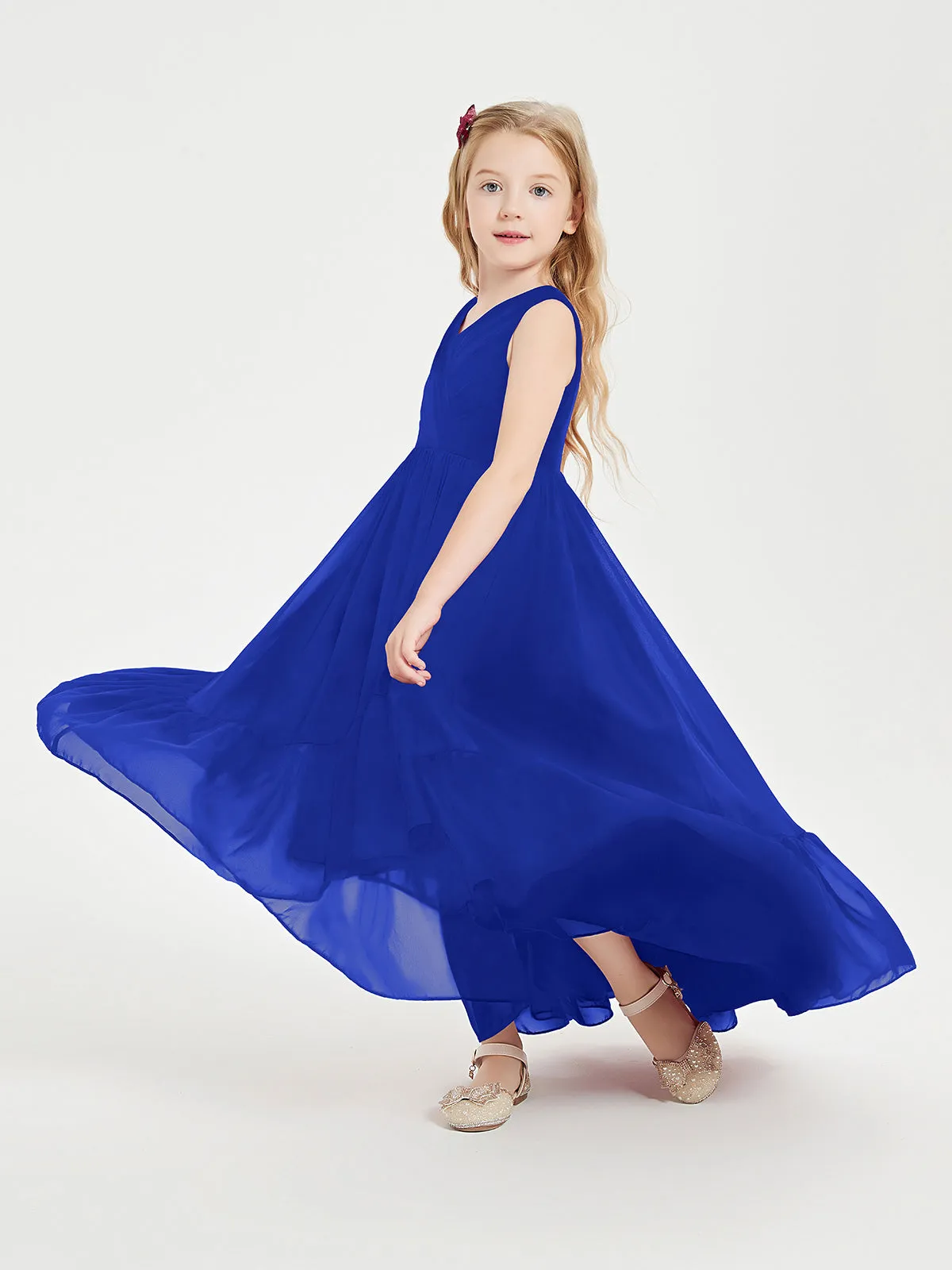 Boho Junior Bridesmaid Dresses Cascading Skirt Royal Blue