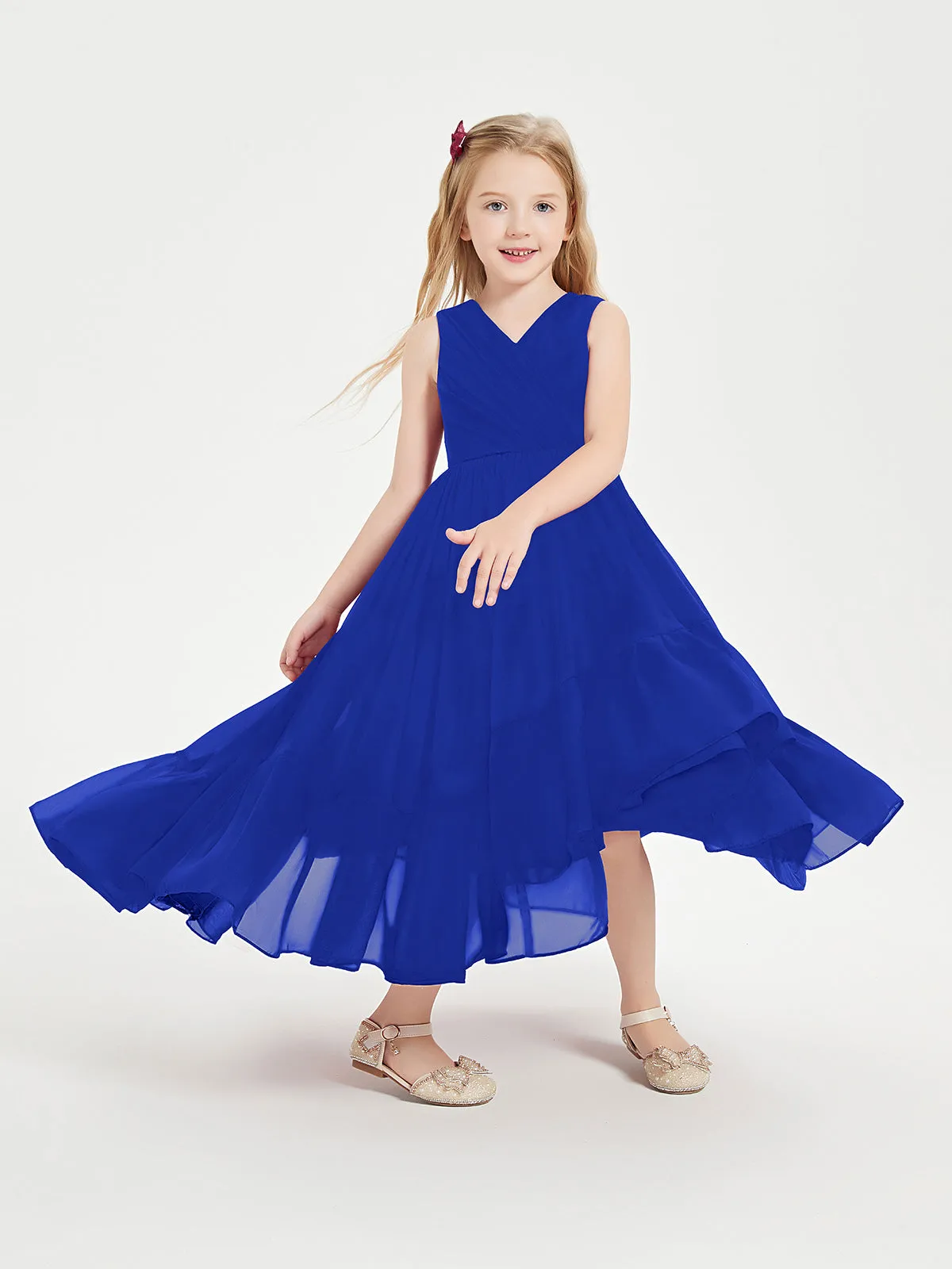 Boho Junior Bridesmaid Dresses Cascading Skirt Royal Blue