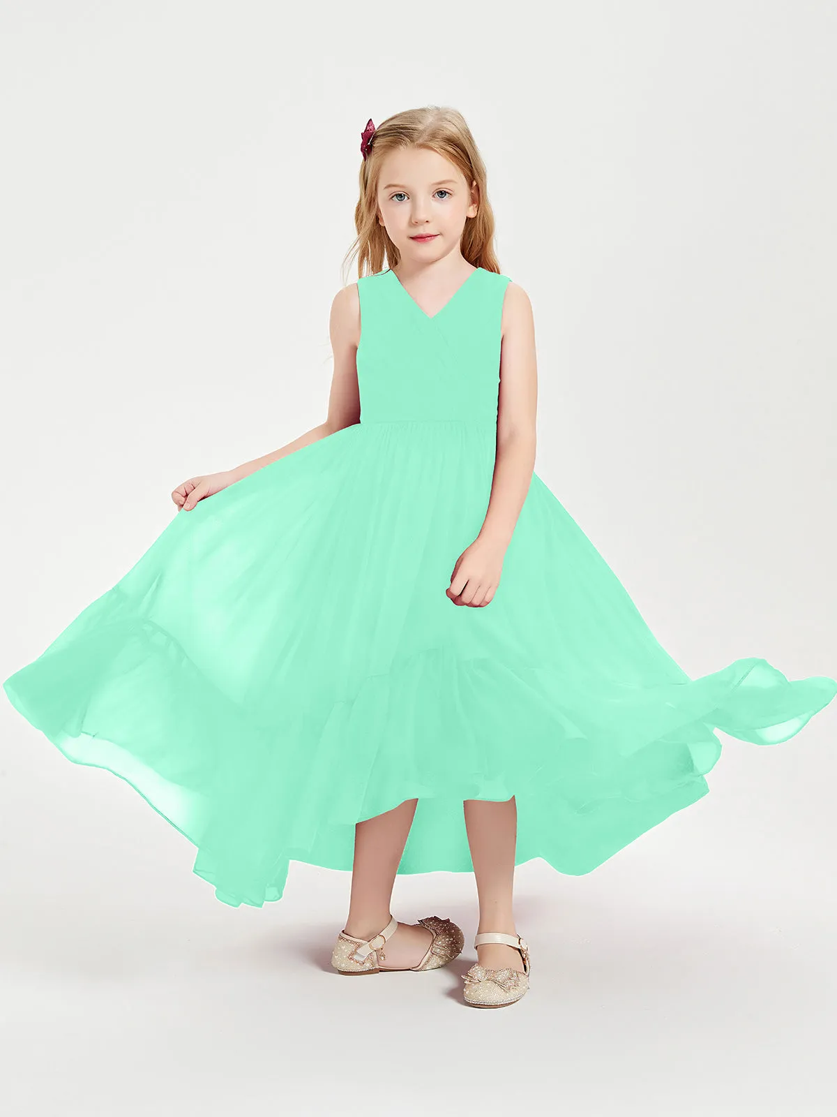 Boho Junior Bridesmaid Dresses Cascading Skirt Turquoise