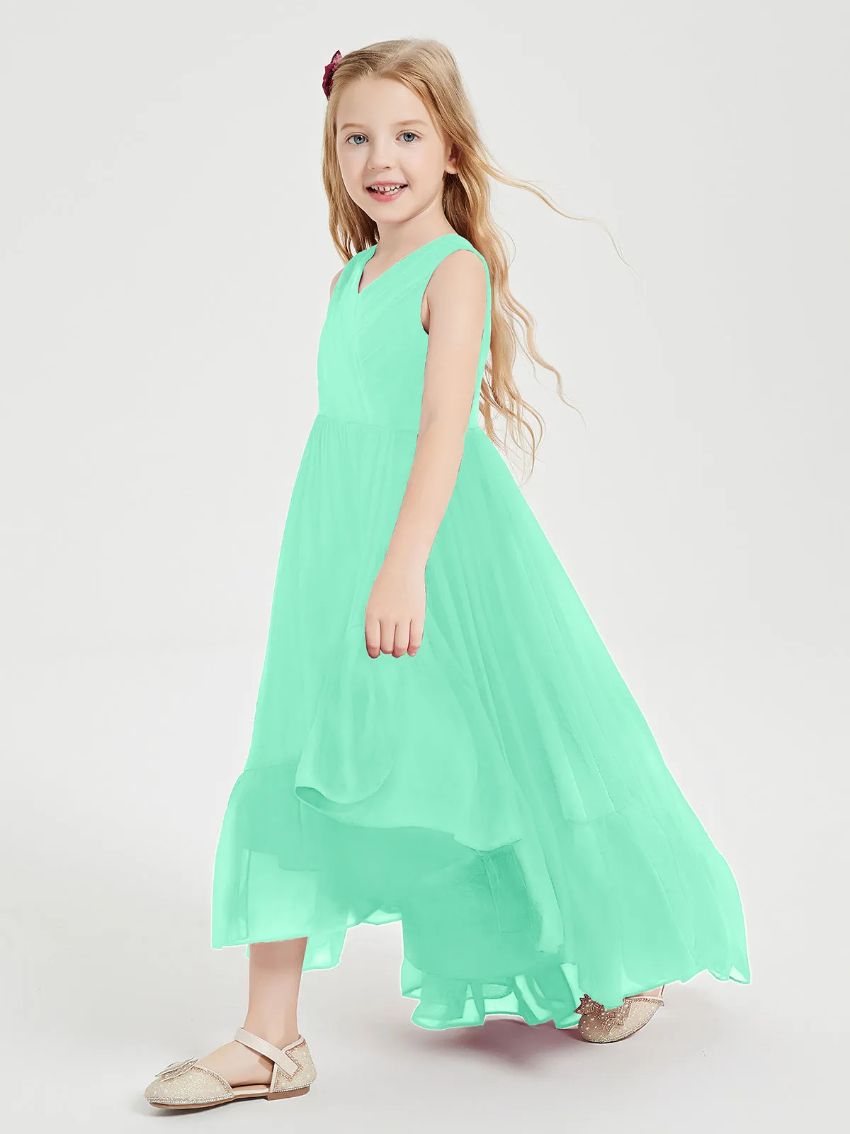 Boho Junior Bridesmaid Dresses Cascading Skirt Turquoise
