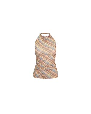 BOUNCE MESH HALTER TOP YELLOW TARTAN