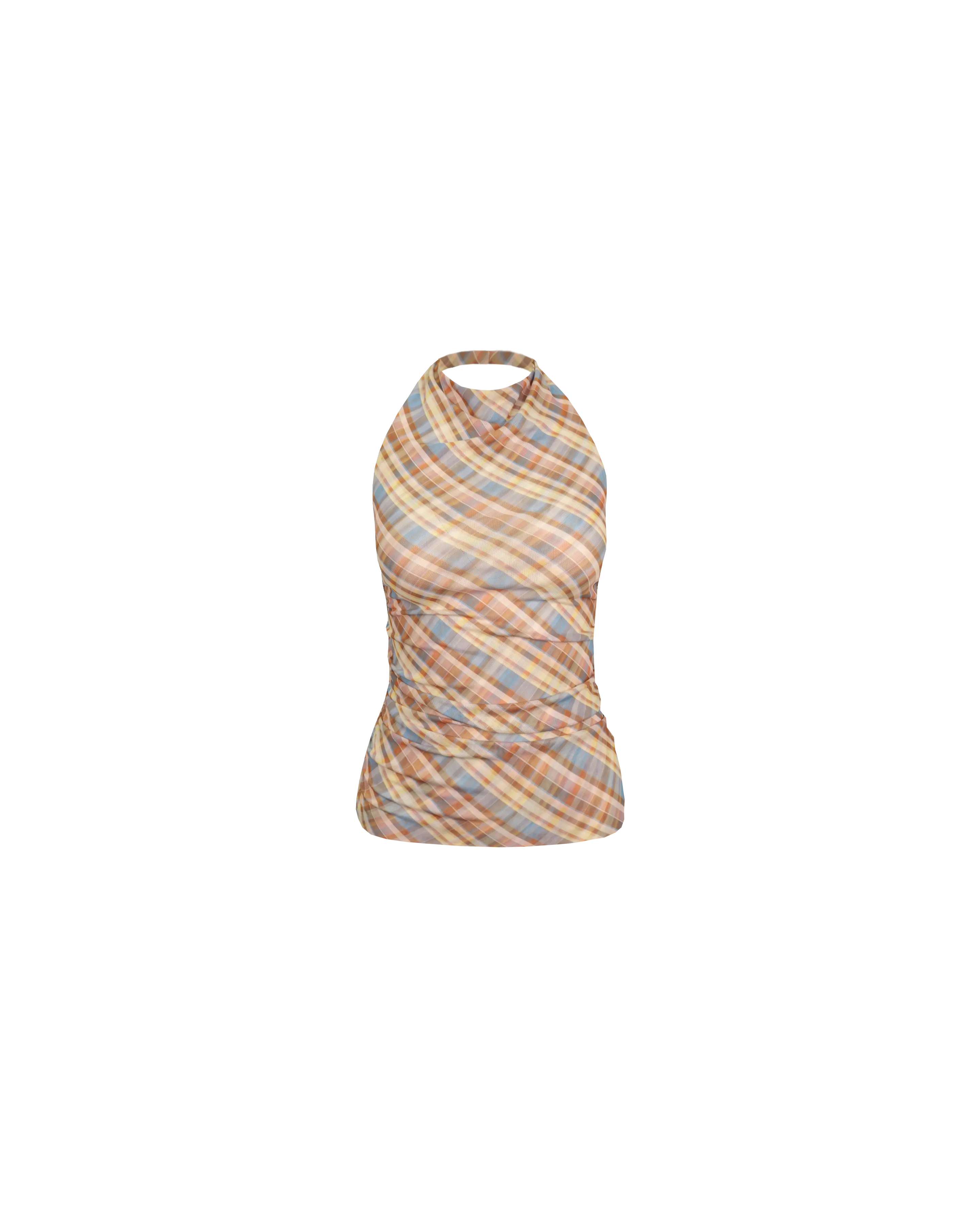 BOUNCE MESH HALTER TOP YELLOW TARTAN