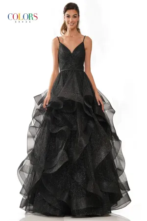 Colors Dress 2381 Prom Dress Ballgown V Neckline Layered Glitter Tulle Pageant Gown