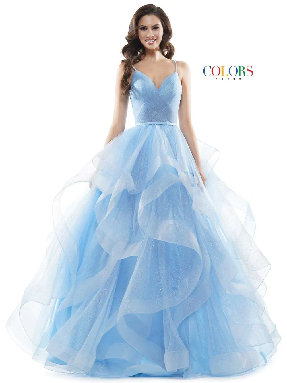 Colors Dress 2381 Prom Dress Ballgown V Neckline Layered Glitter Tulle Pageant Gown