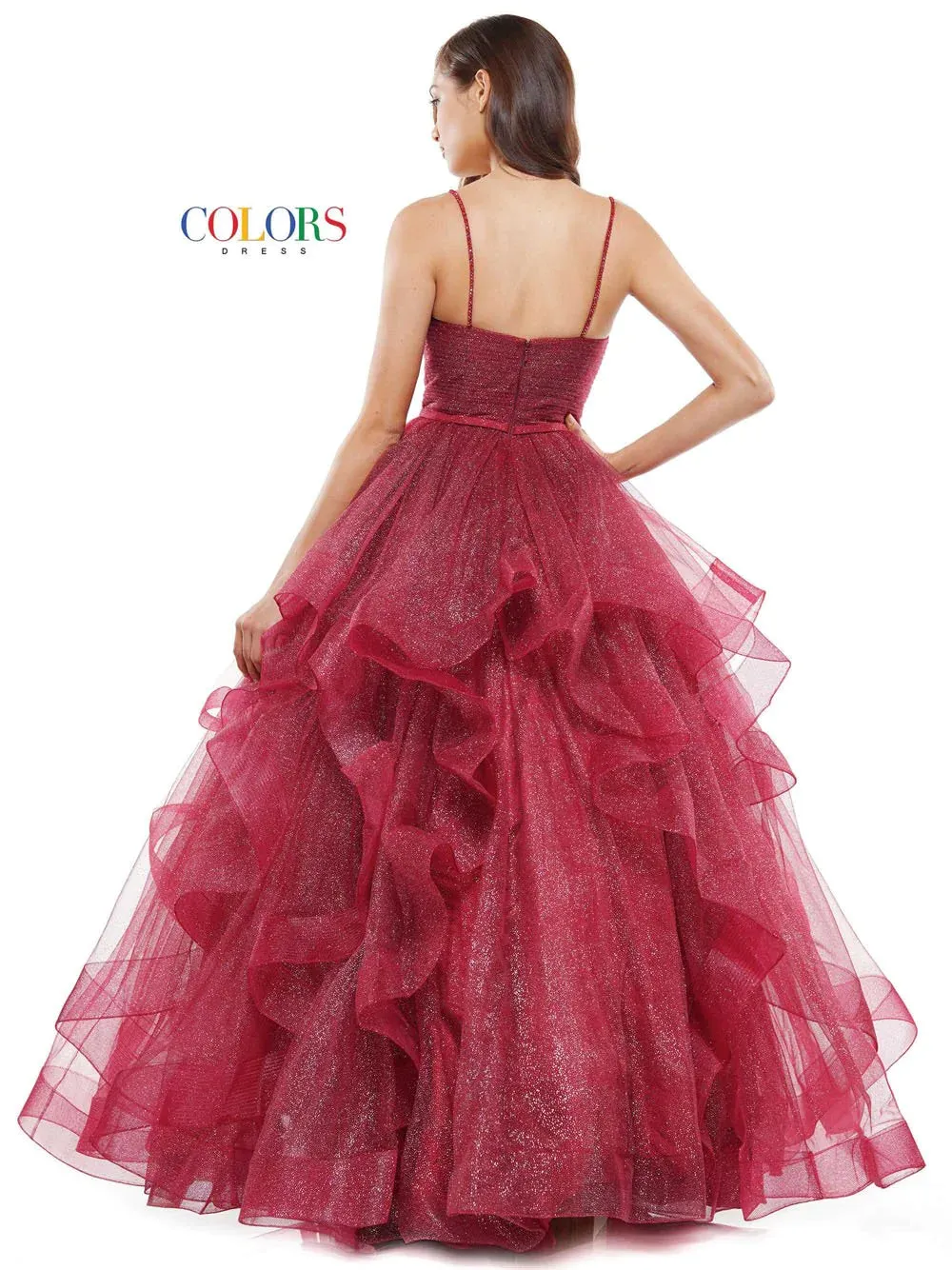 Colors Dress 2381 Prom Dress Ballgown V Neckline Layered Glitter Tulle Pageant Gown