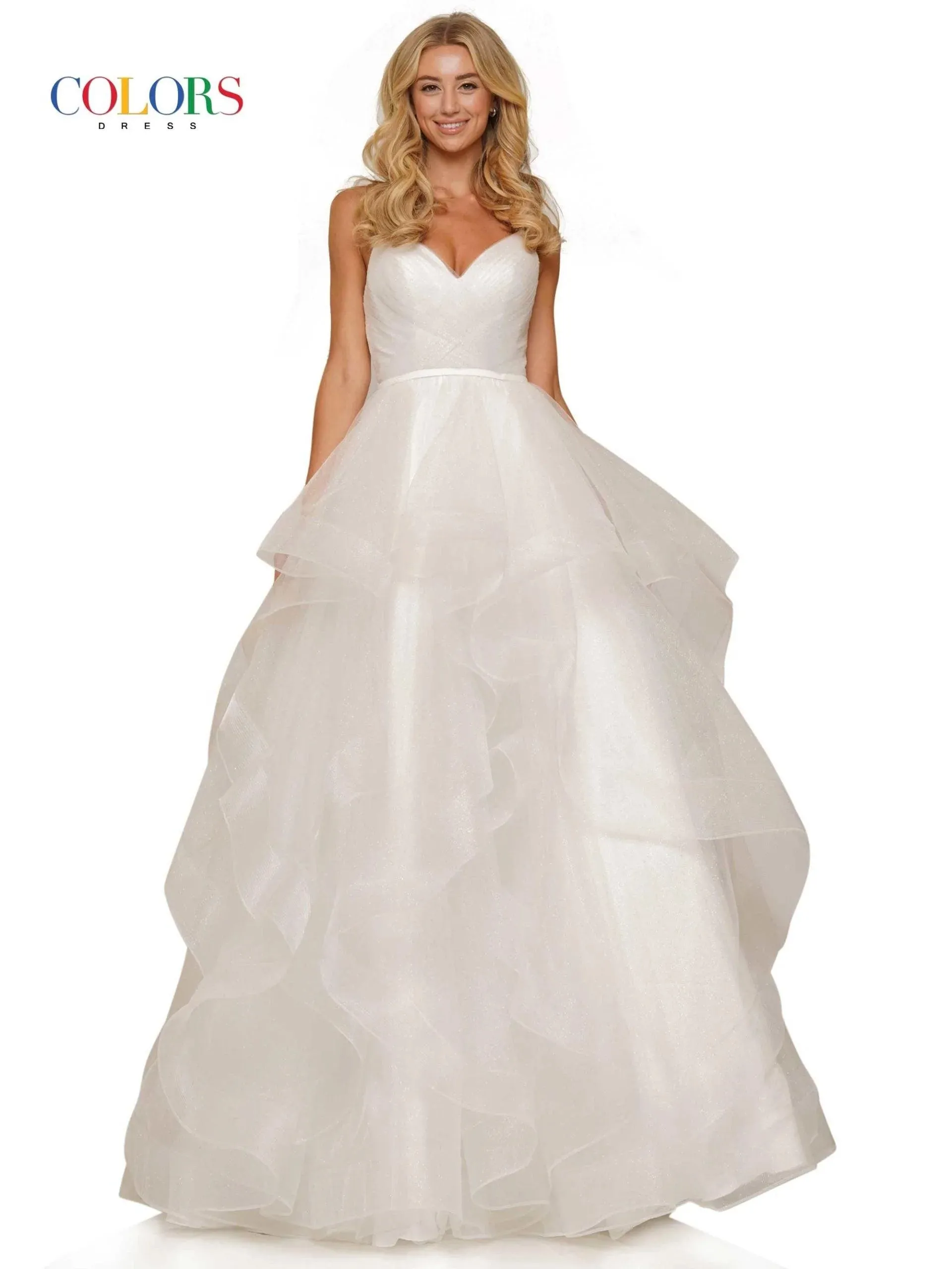 Colors Dress 2381 Prom Dress Ballgown V Neckline Layered Glitter Tulle Pageant Gown