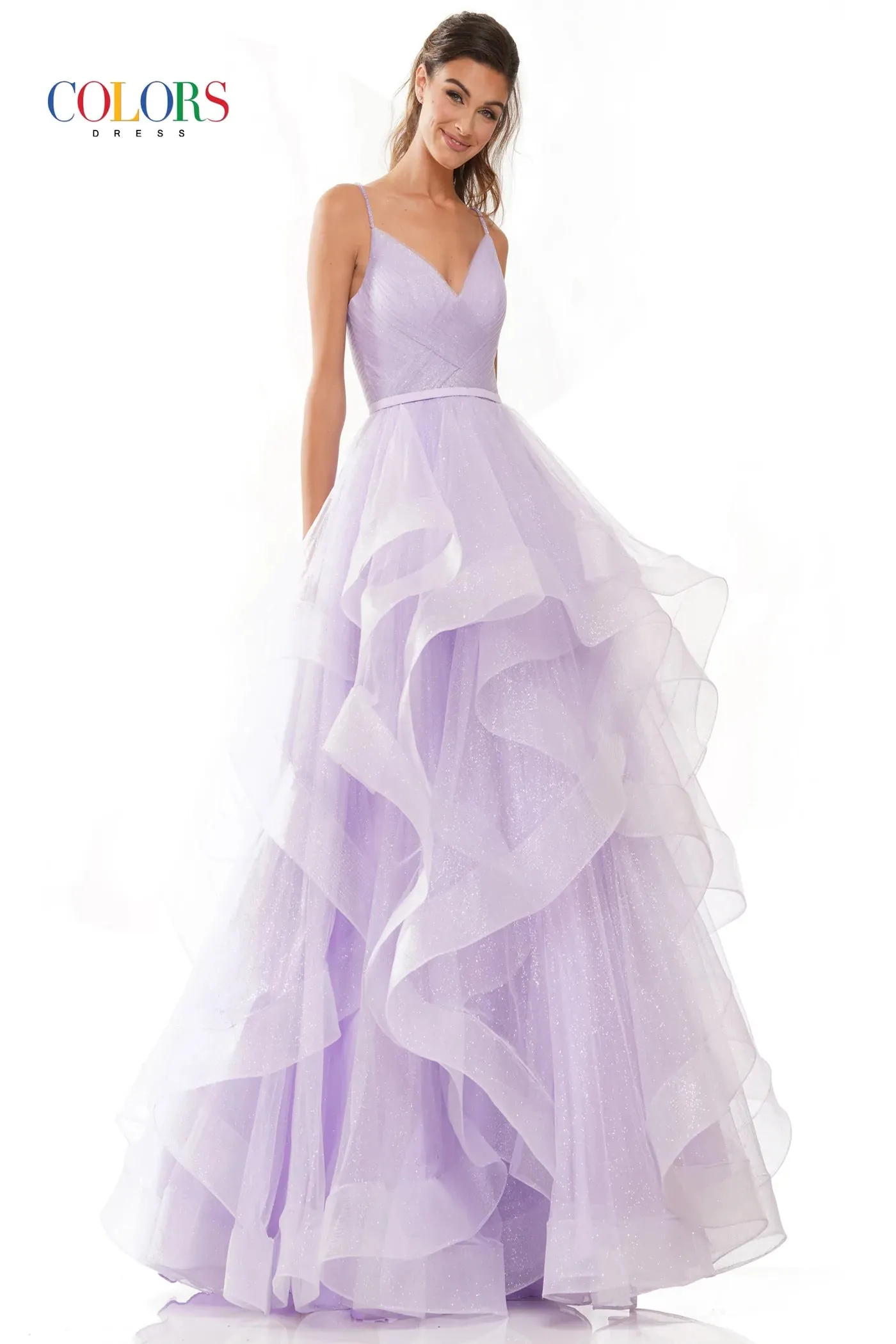 Colors Dress 2381 Prom Dress Ballgown V Neckline Layered Glitter Tulle Pageant Gown