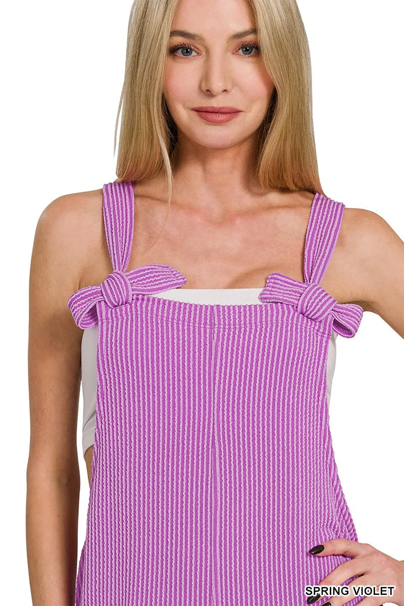 Corded Rib Knot Strap Relaxed Fit Overalls