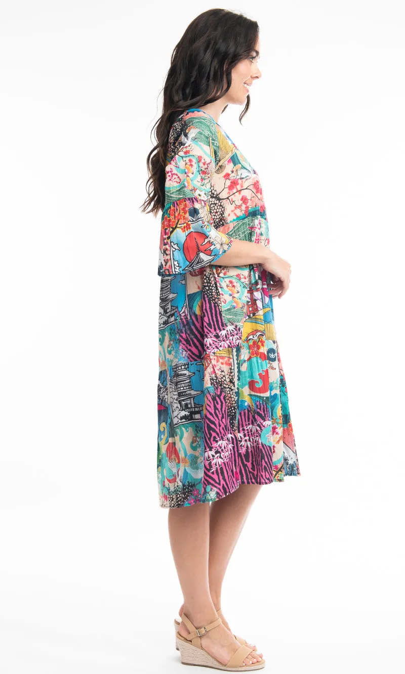 Cotton Dress Layers V Neck Onikawa