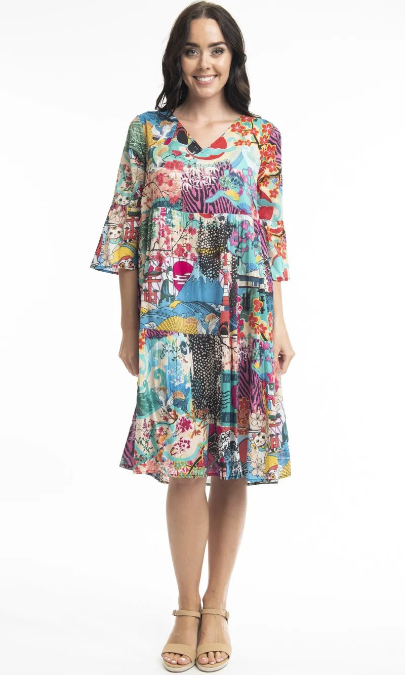 Cotton Dress Layers V Neck Onikawa