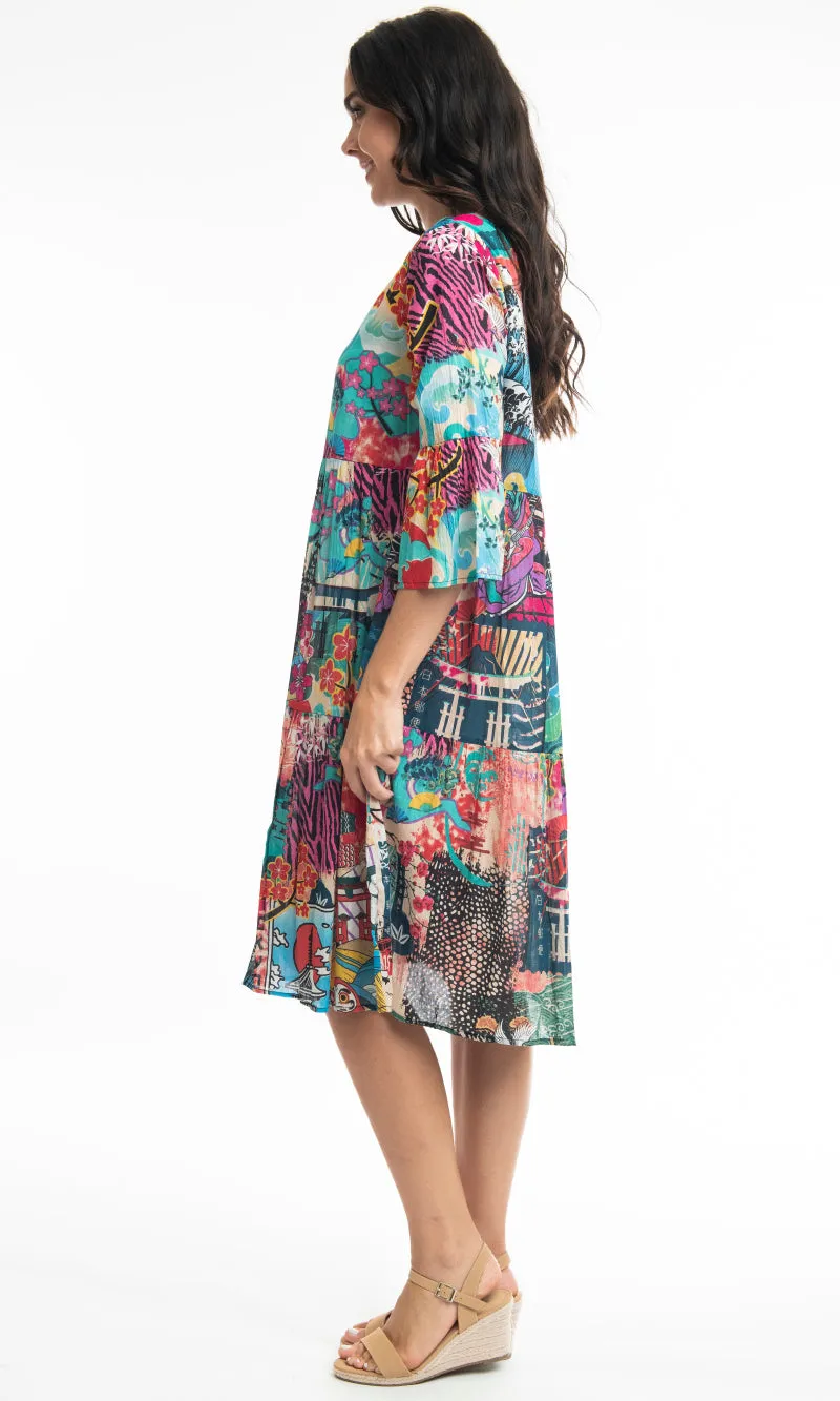 Cotton Dress Layers V Neck Onikawa