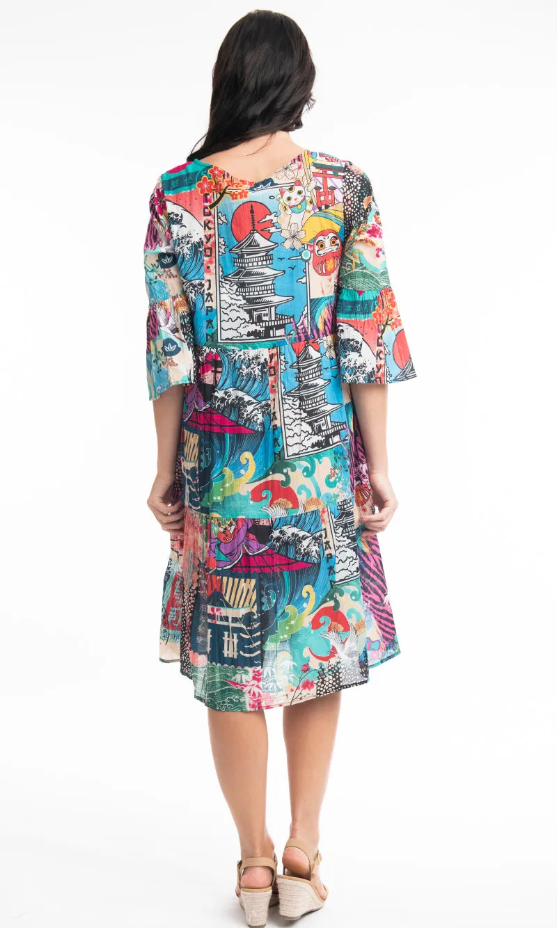 Cotton Dress Layers V Neck Onikawa