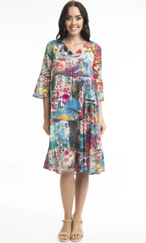 Cotton Dress Layers V Neck Onikawa