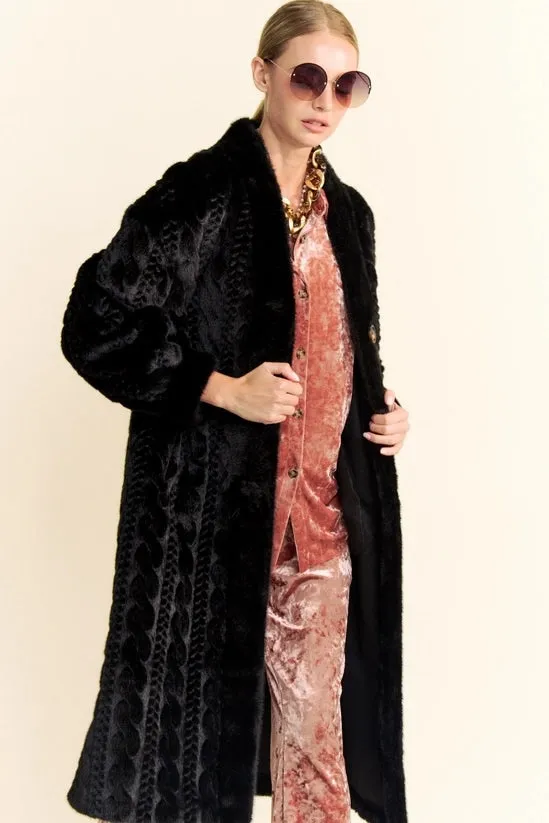 Davi & Dani Black Faux Fur Luxury Cardigan/Coat