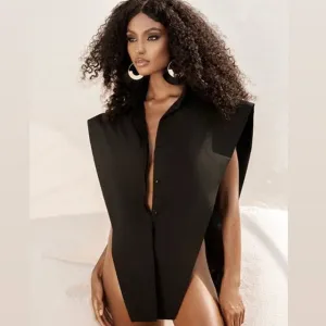 Deep V-Neck Shirt Style Bodysuit - 2 colors