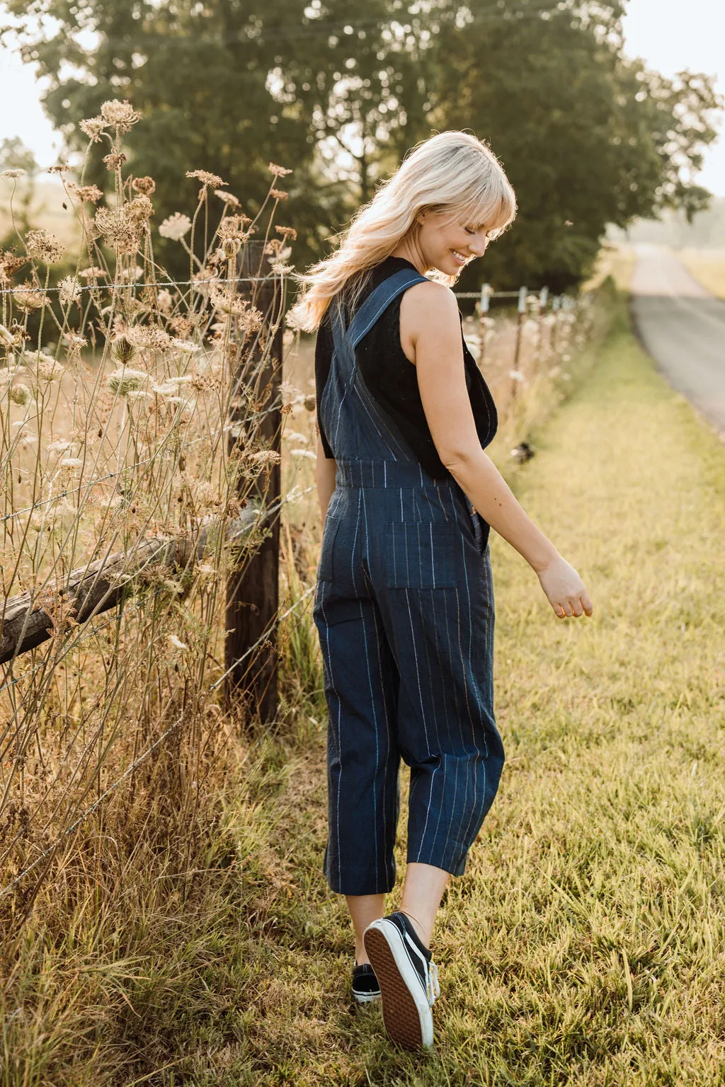 Dilsi Handwoven Cotton Overalls in Navy Made to Order