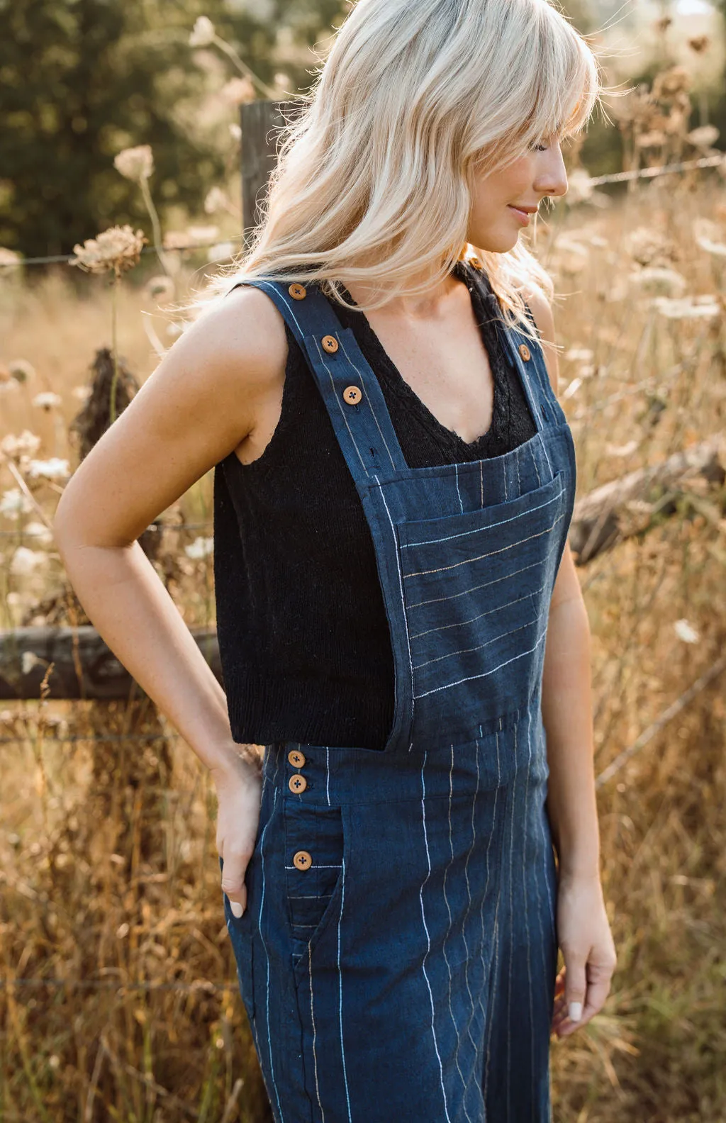 Dilsi Handwoven Cotton Overalls in Navy Made to Order