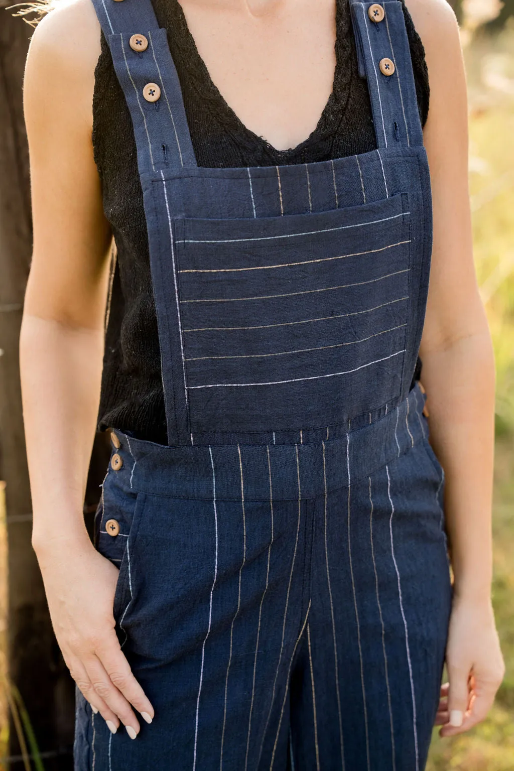 Dilsi Handwoven Cotton Overalls in Navy Made to Order