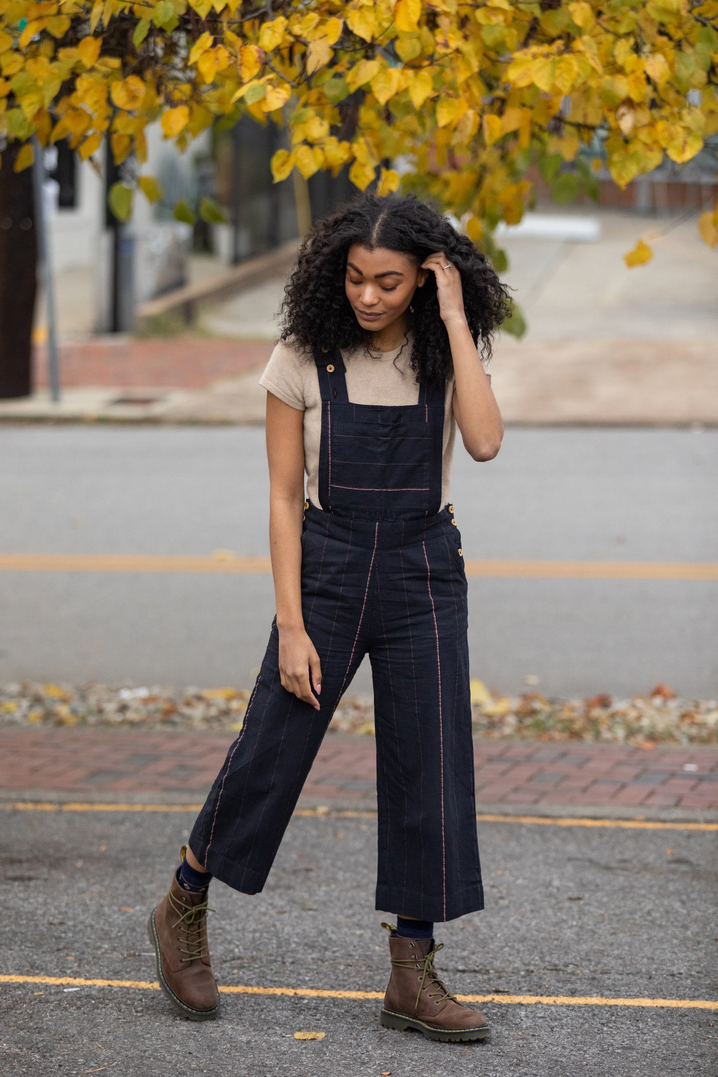 Dilsi Handwoven Cotton Overalls in Navy Made to Order