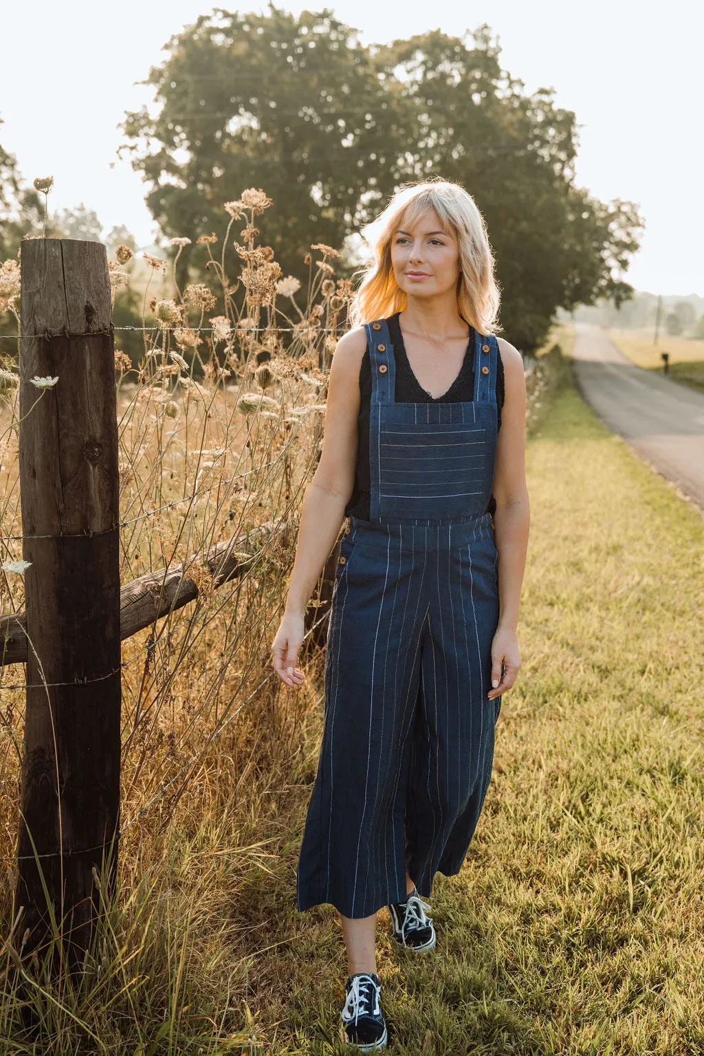 Dilsi Handwoven Cotton Overalls in Navy Made to Order