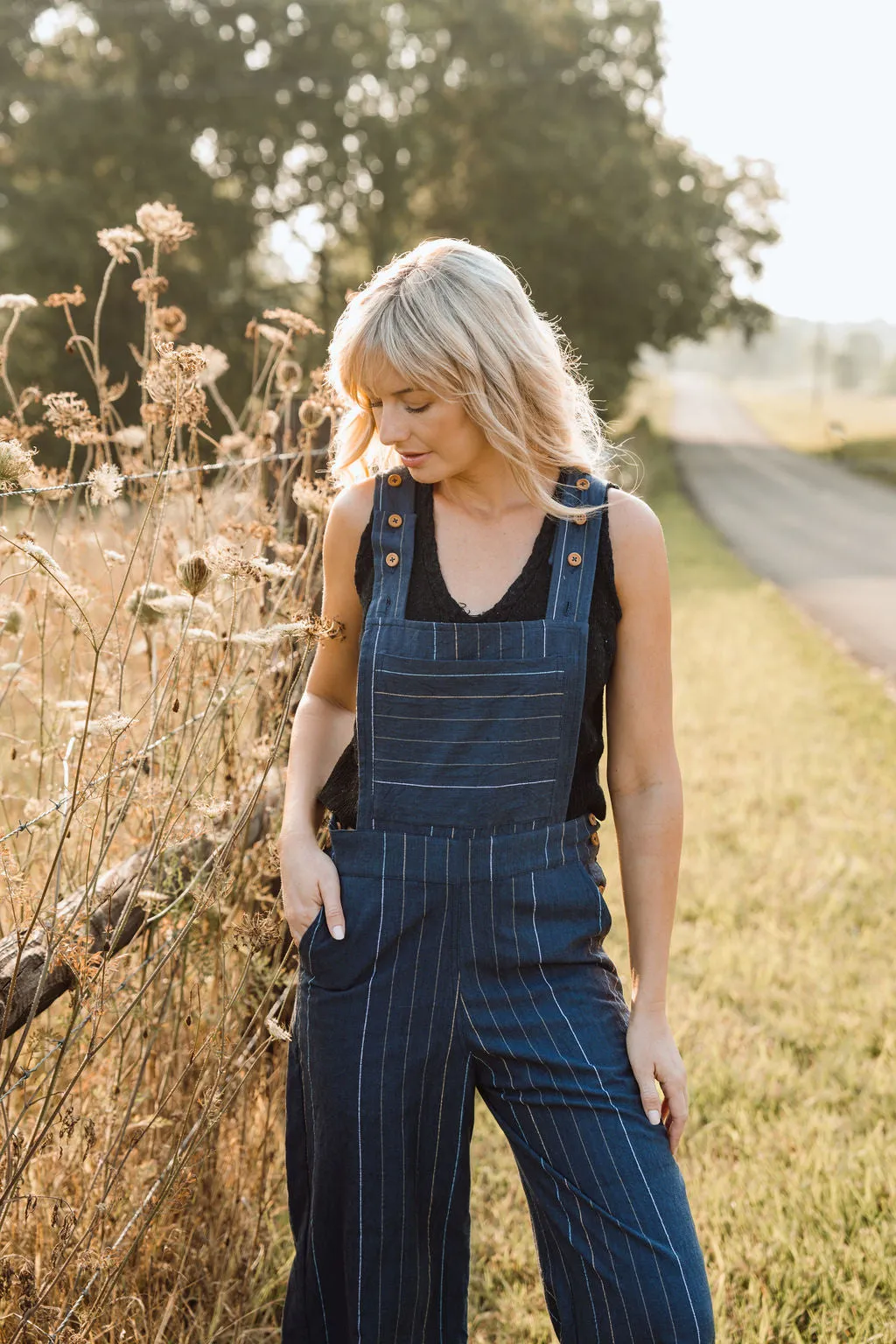 Dilsi Handwoven Cotton Overalls in Navy Made to Order