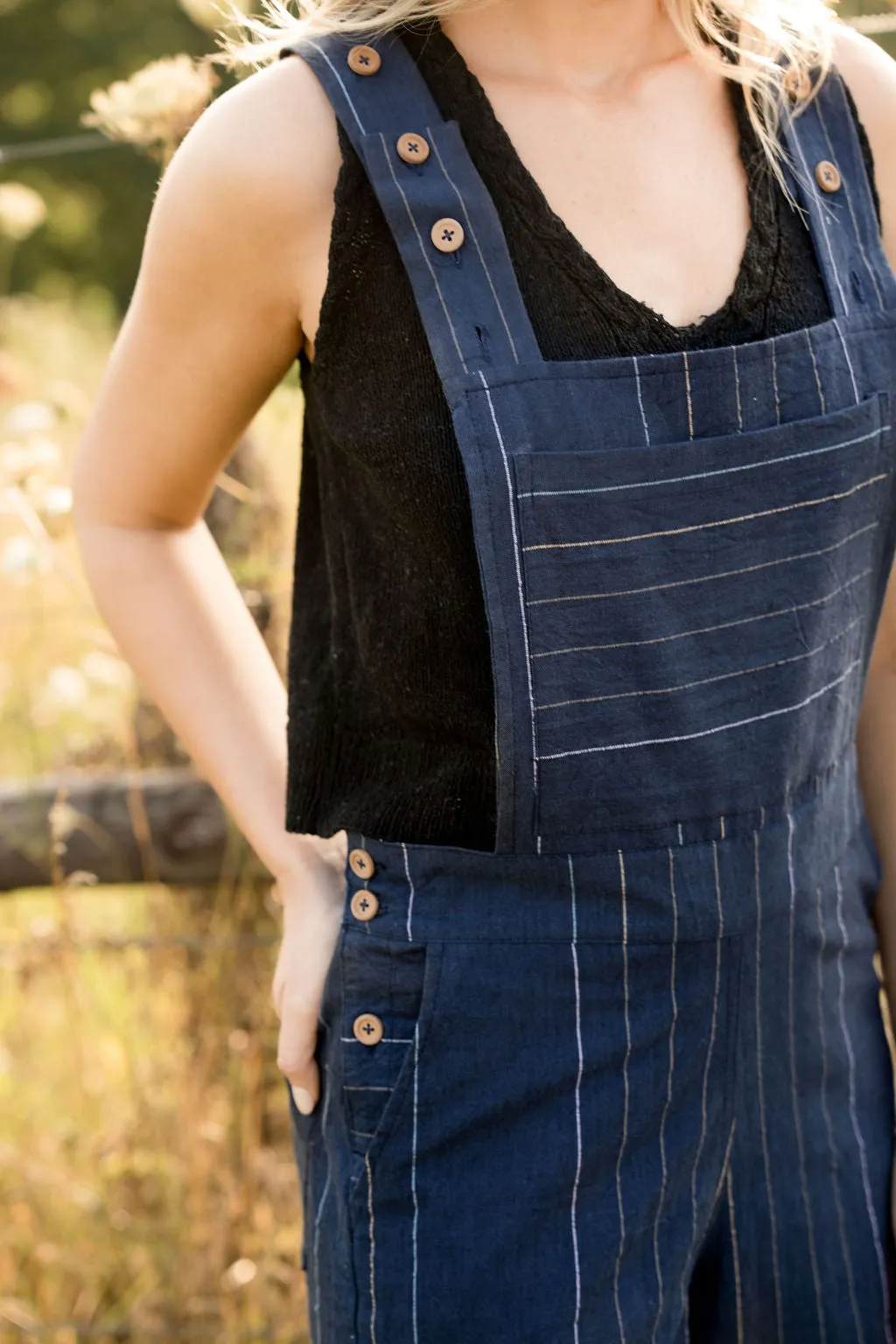 Dilsi Handwoven Cotton Overalls in Navy Made to Order