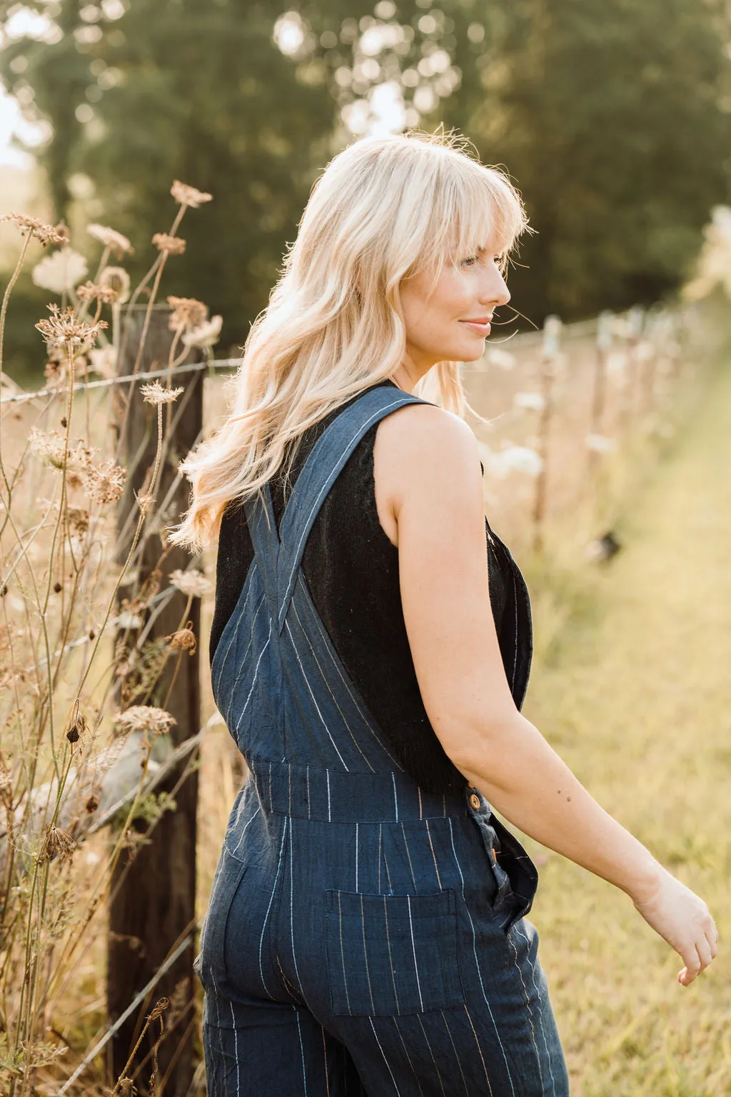 Dilsi Handwoven Cotton Overalls in Navy Made to Order