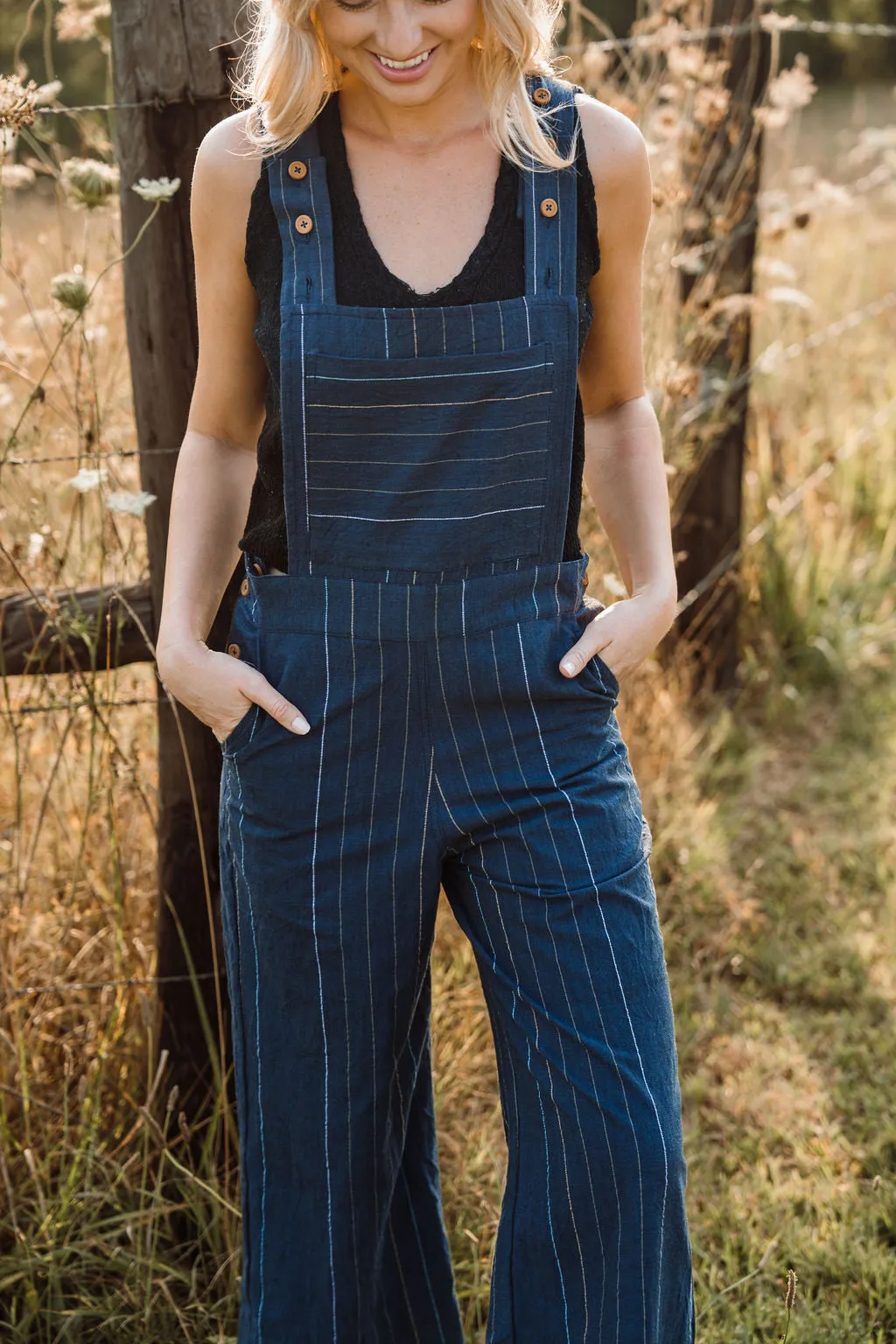Dilsi Handwoven Cotton Overalls in Navy Made to Order