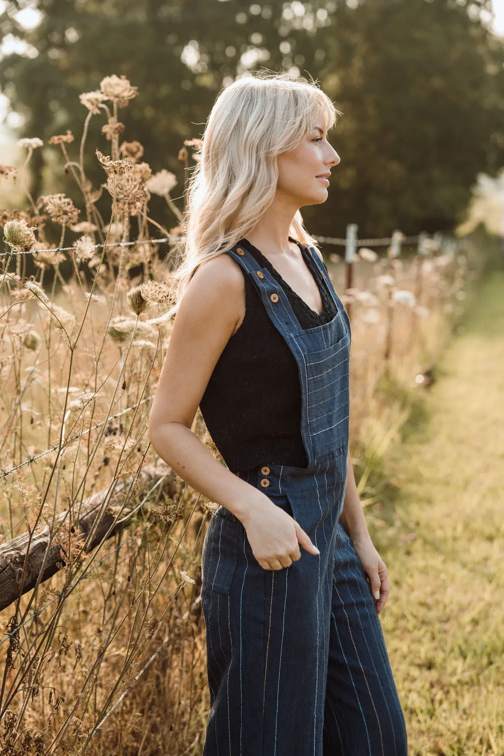 Dilsi Handwoven Cotton Overalls in Navy Made to Order